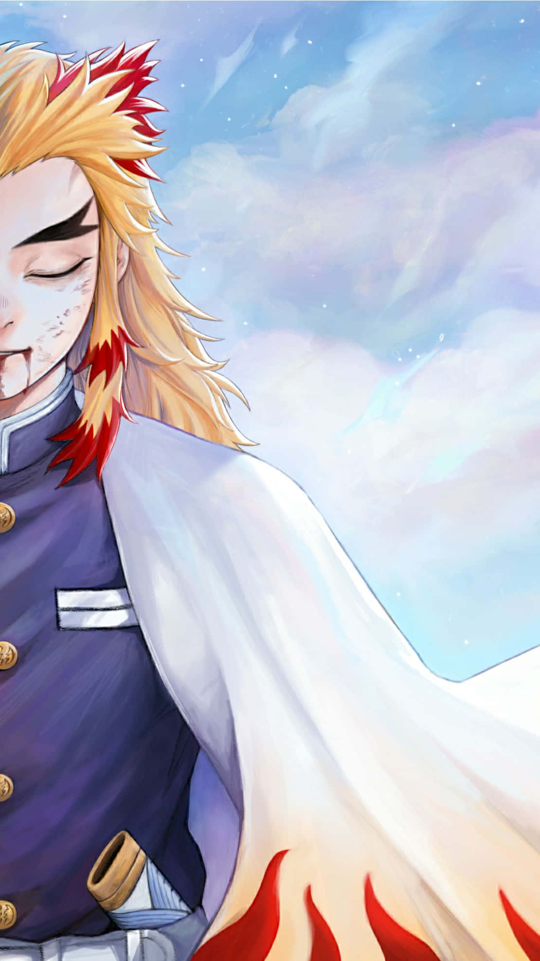 Rengoku, spiky blonde hair, red flame accents, Full HD Phone Wallpaper