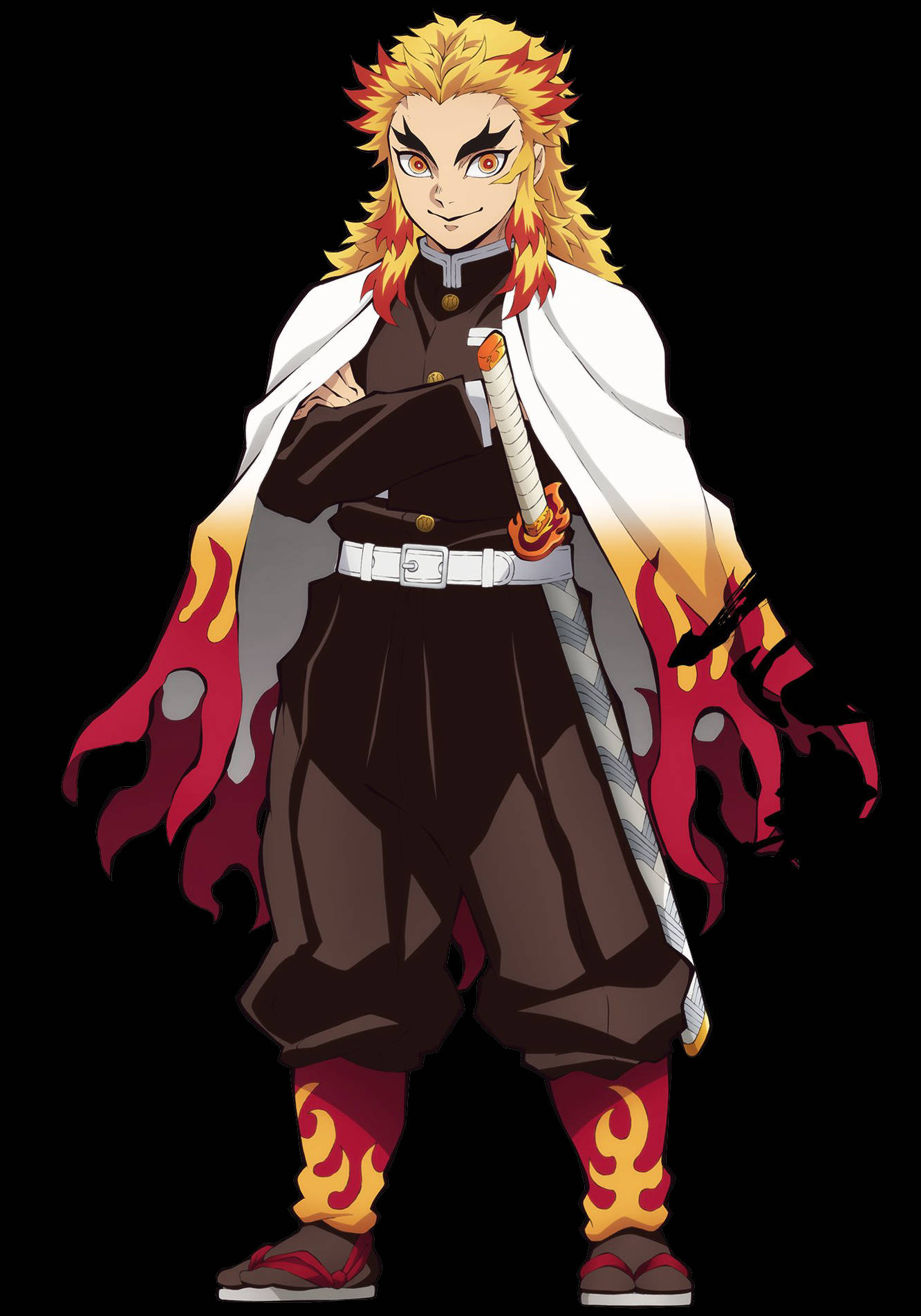 Rengoku, flame-patterned cloak, kimetsu uniform, HD Phone Wallpaper