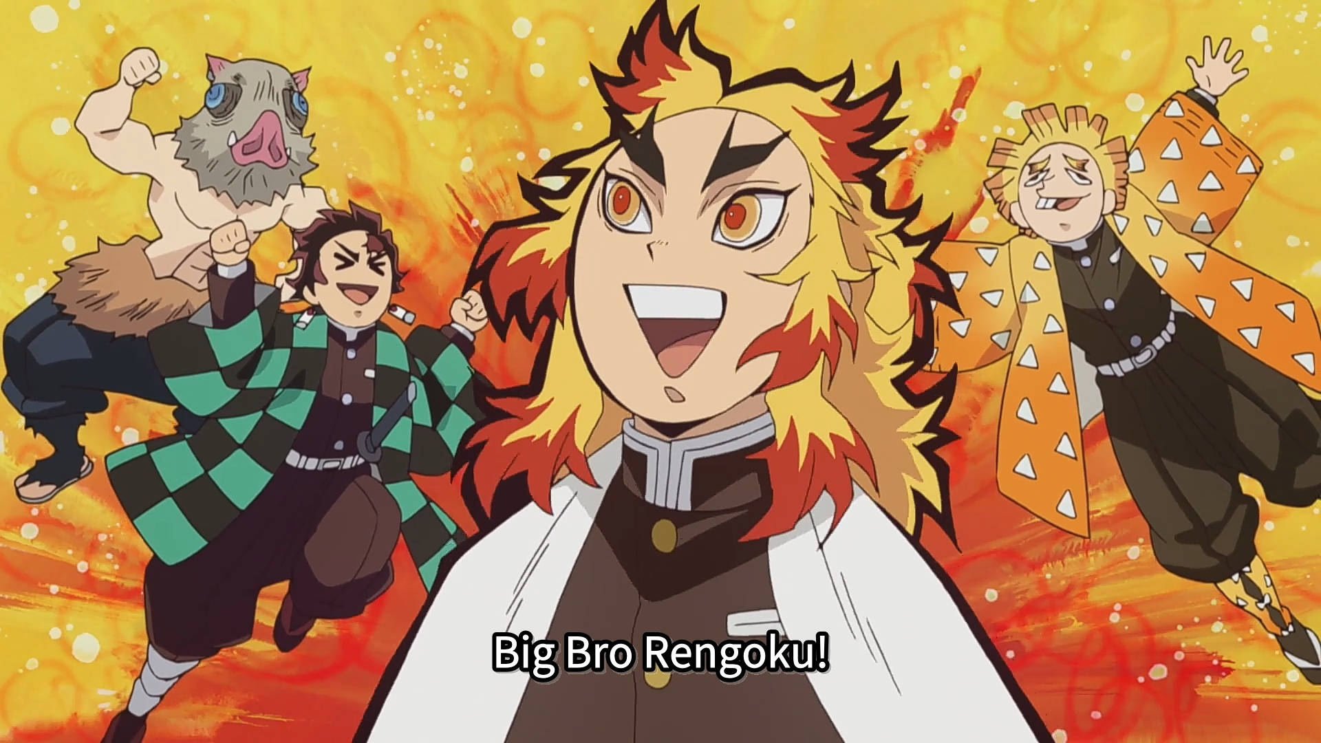 Rengoku, anime characters, fiery orange and yellow background, Full HD Desktop Wallpaper