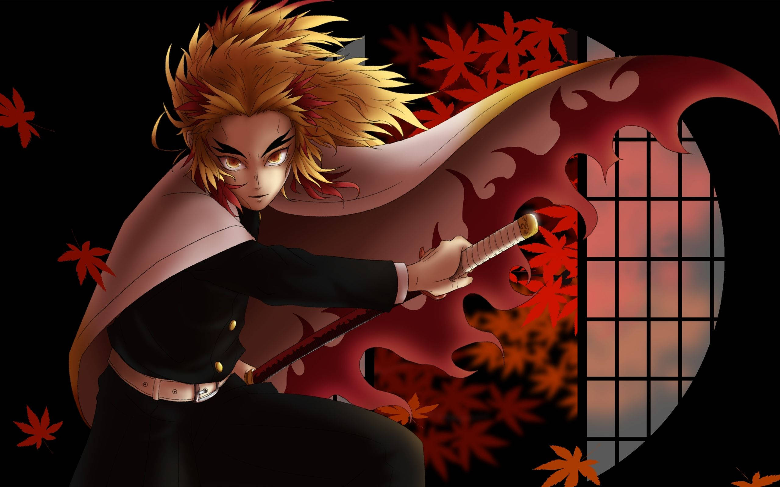 Rengoku, red leaves, maple leaves, 2K Desktop Wallpaper