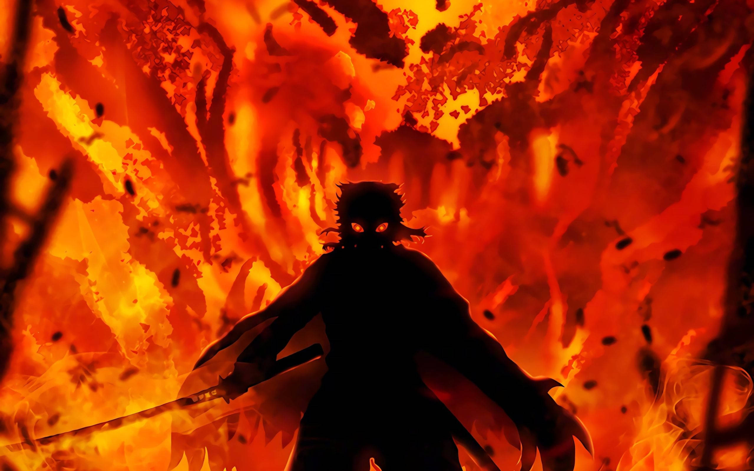 Rengoku, dark silhouette, masked warrior, 2K Desktop Wallpaper