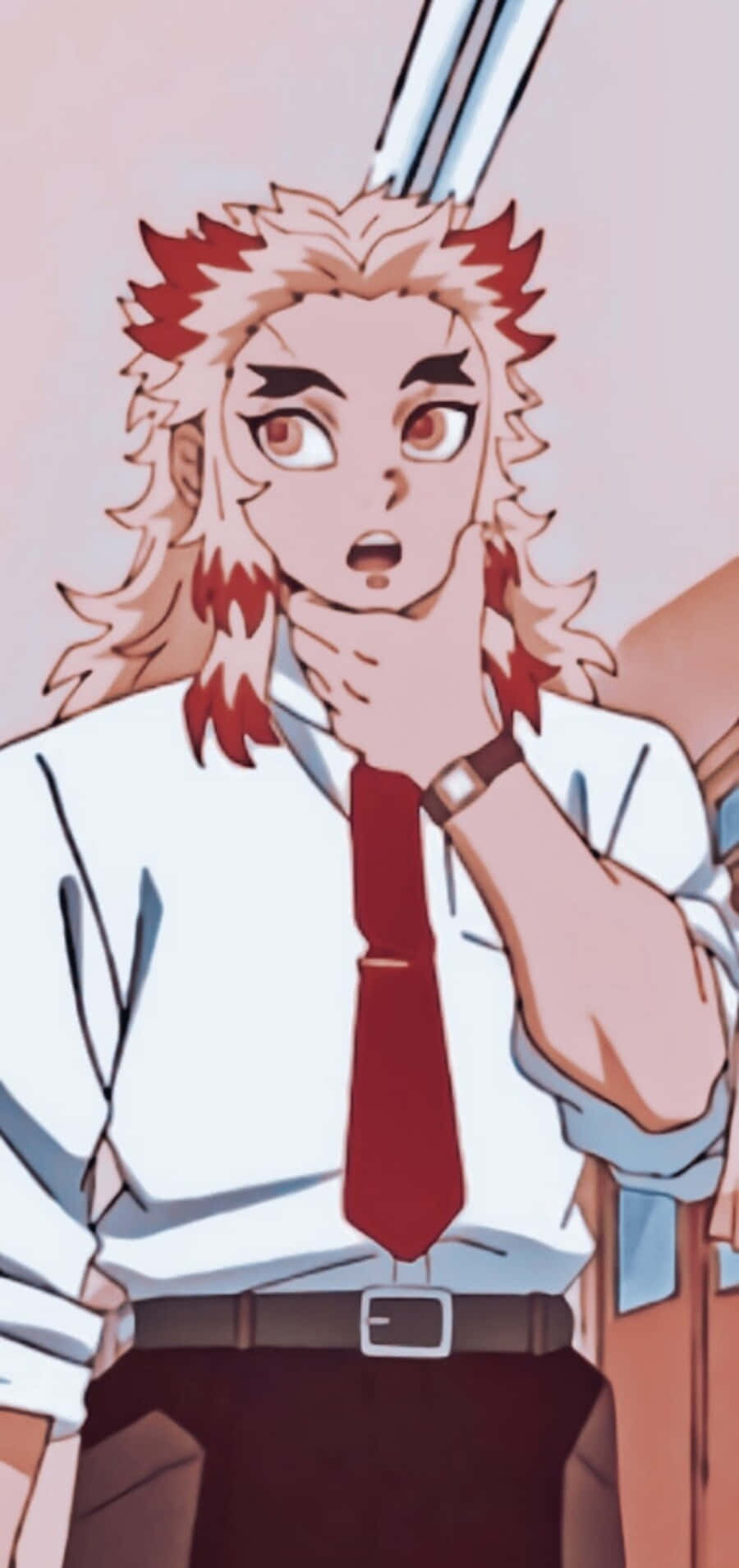 Rengoku, spiky red and blonde hair, white shirt, HD Phone Wallpaper
