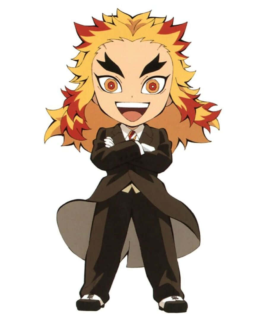 Rengoku, chibi, spiky flame-colored hair, SD Phone Wallpaper
