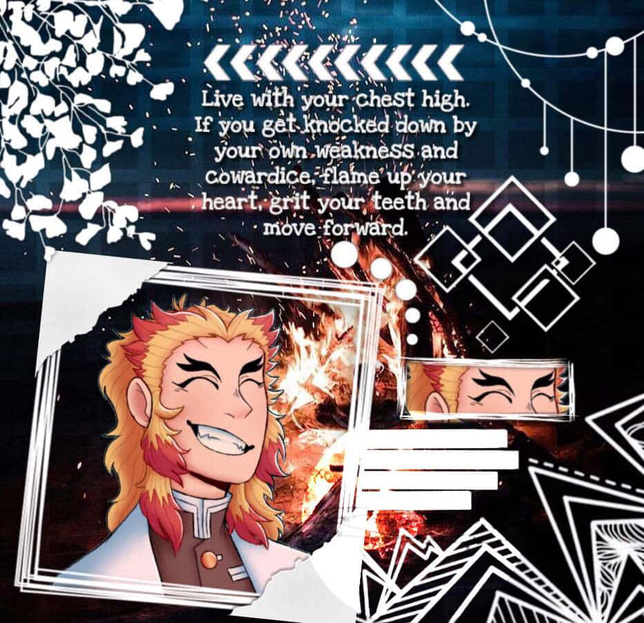 Rengoku, fiery hair, abstract white geometric patterns, SD Desktop Wallpaper