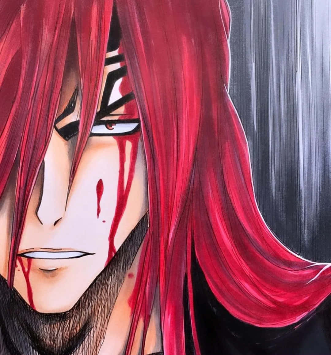 Renji Abarai, red-haired, blood streaking his face, SD Phone Wallpaper