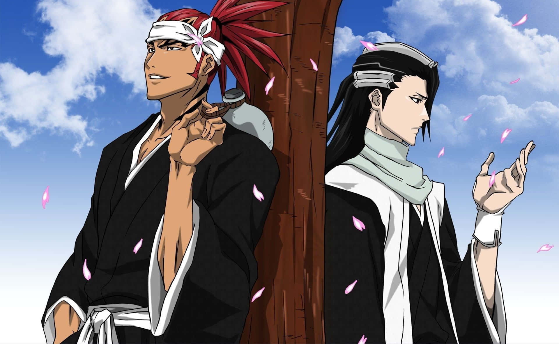 Renji Abarai, black and white robes, blue sky, Full HD Desktop Wallpaper