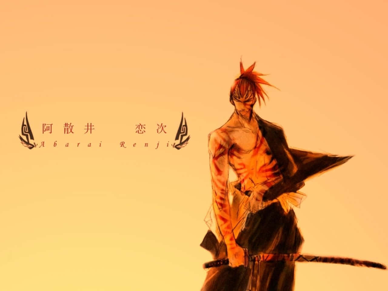 Renji Abarai, fiery-haired, tiger-striped skin, HD Desktop Wallpaper