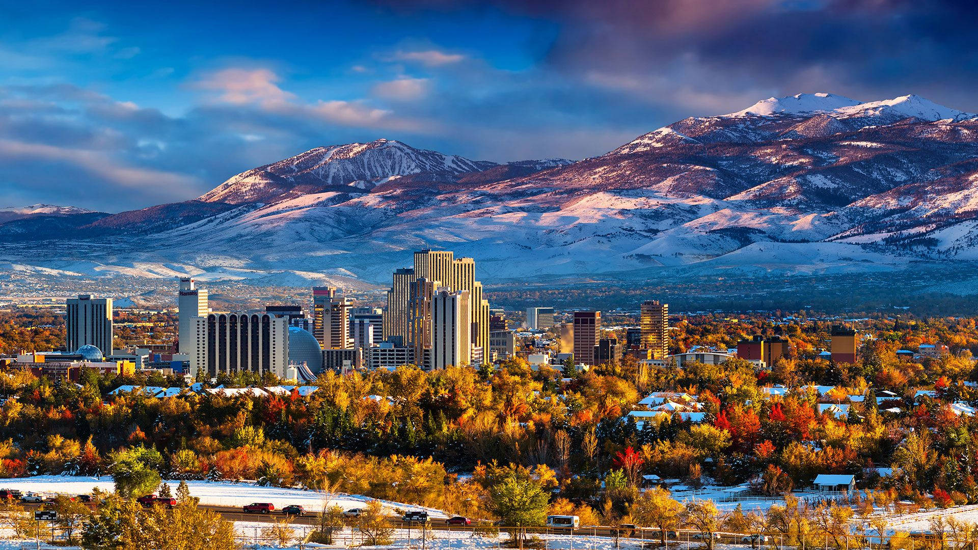 Reno, city skyline, autumn trees, Full HD Desktop Wallpaper