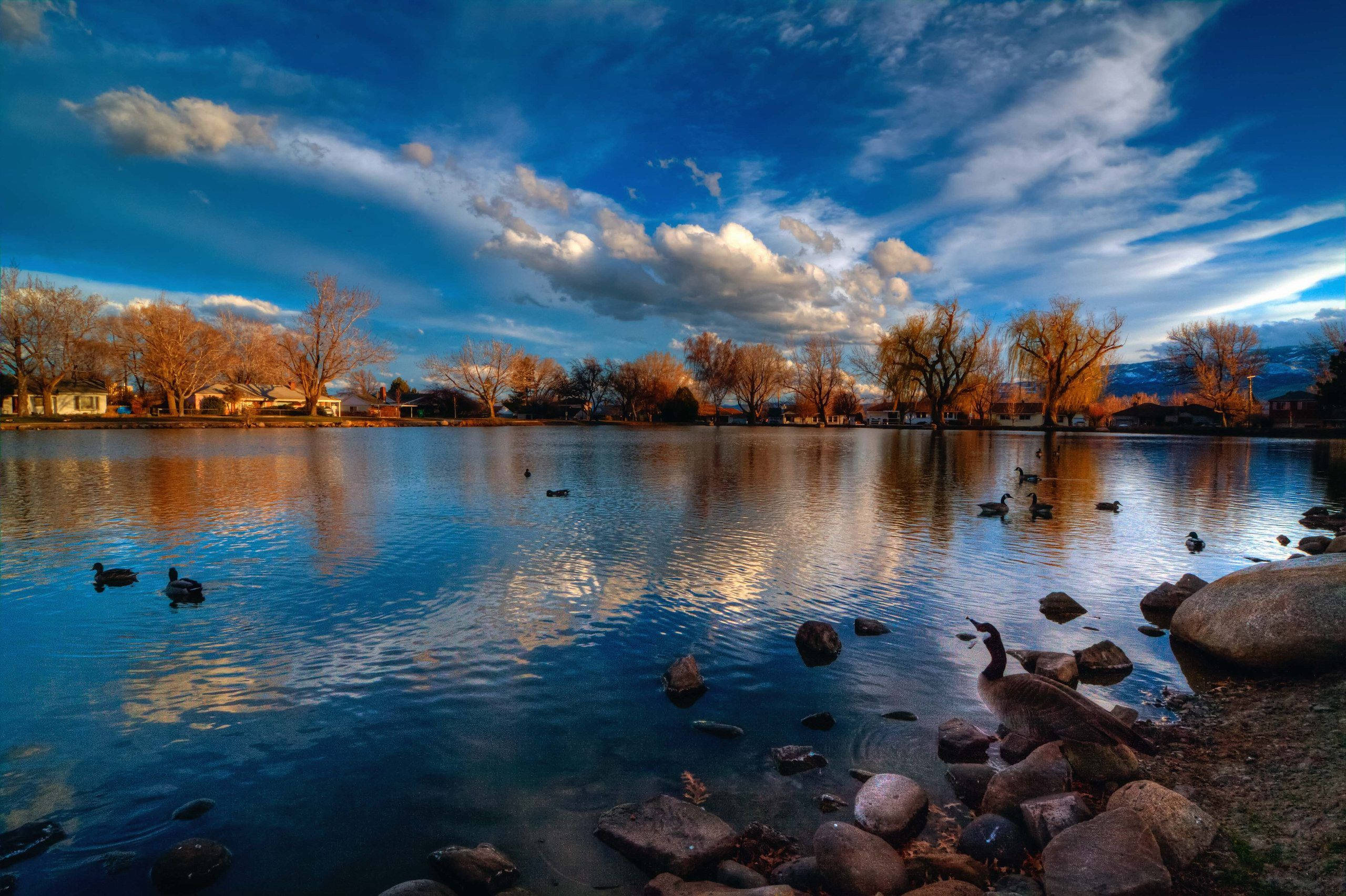 Reno, Lake Reno, sunset, 2K Desktop Wallpaper
