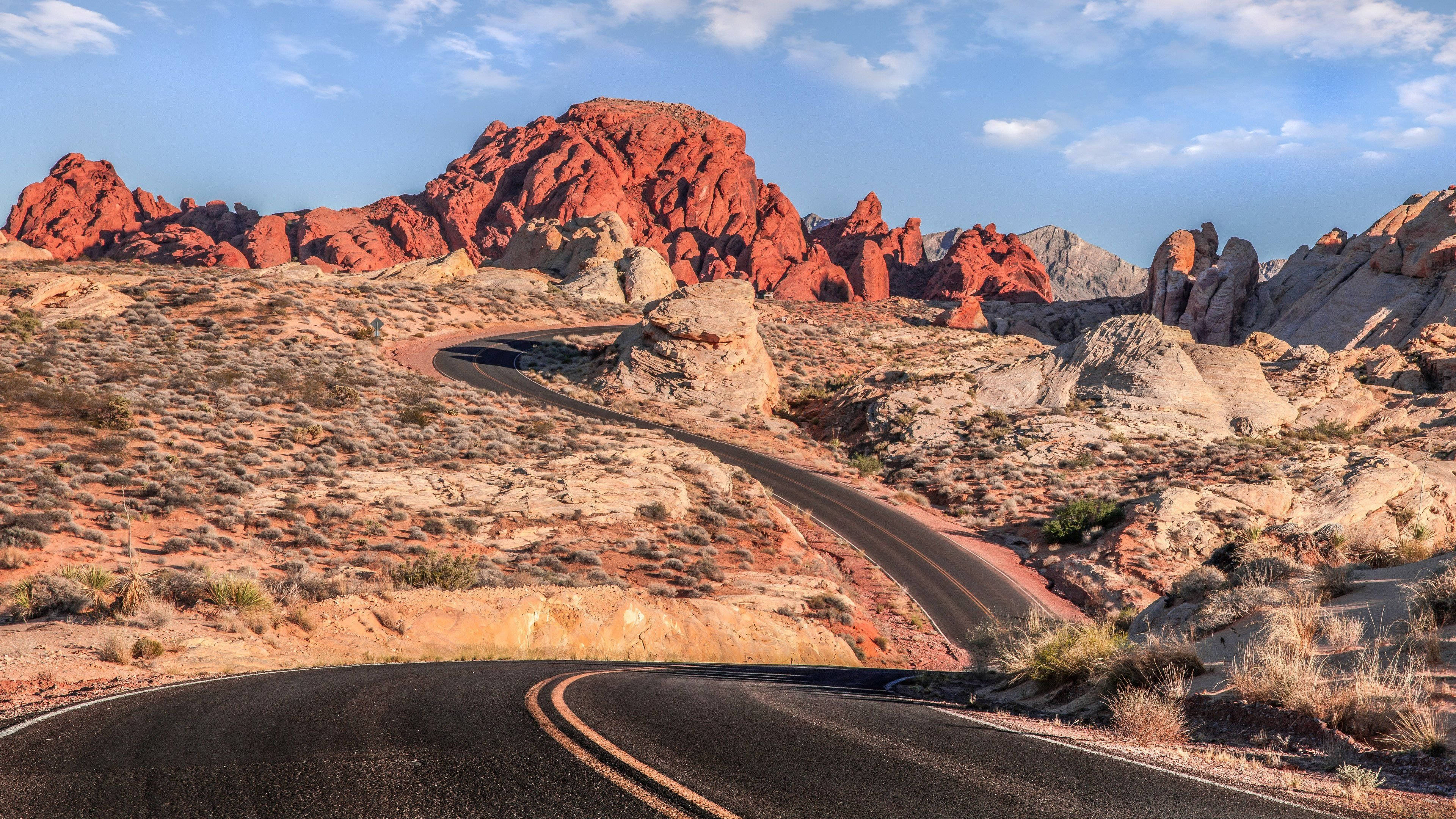 Reno, desert road, red rock formations, 4K Desktop Wallpaper