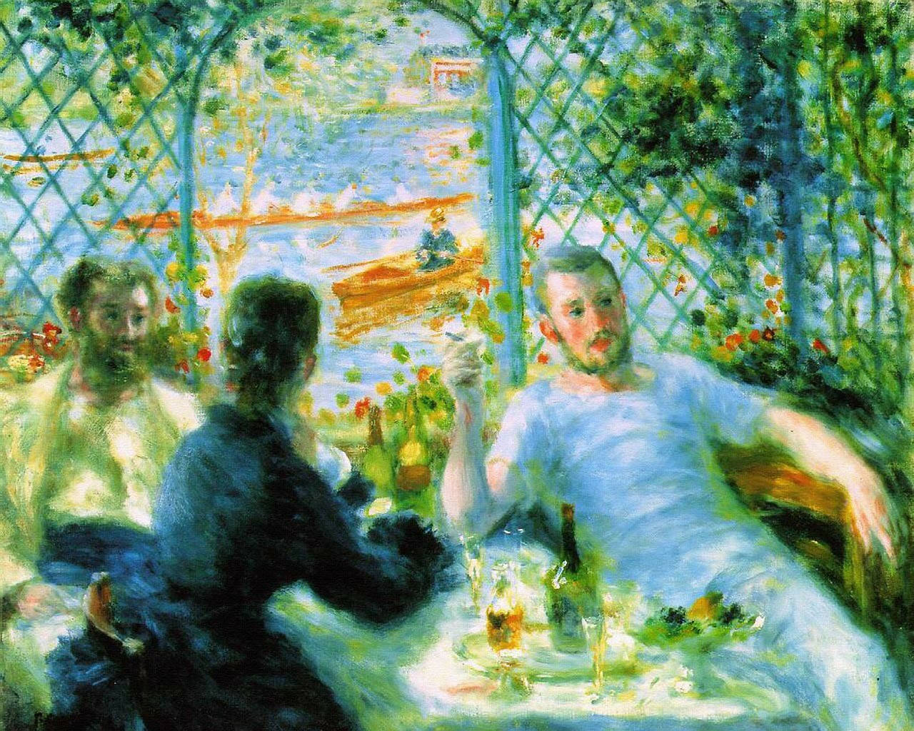 Renoir, lunch at the restaurant by renoir, sunlit outdoor meal, HD Desktop Wallpaper