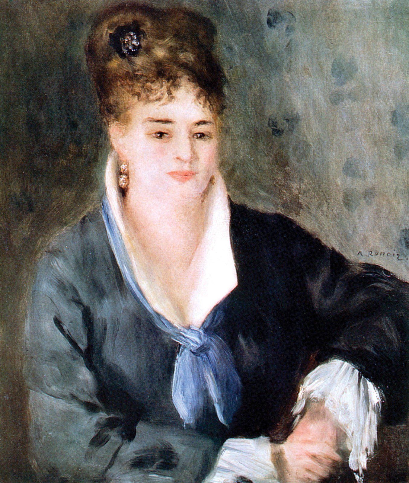 Renoir, curly hair, black flower, HD Phone Wallpaper