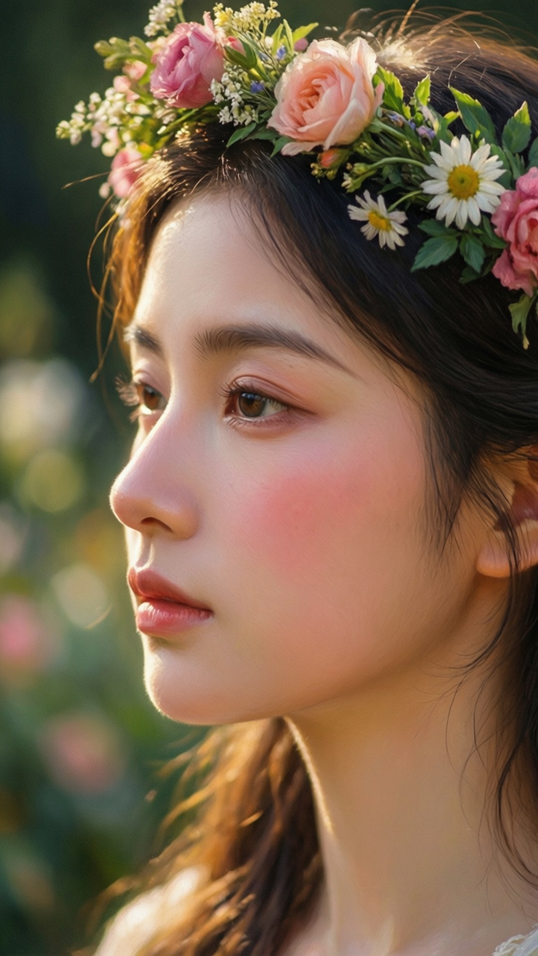Renoir-style, woman, flower crown, Full HD Phone Wallpaper