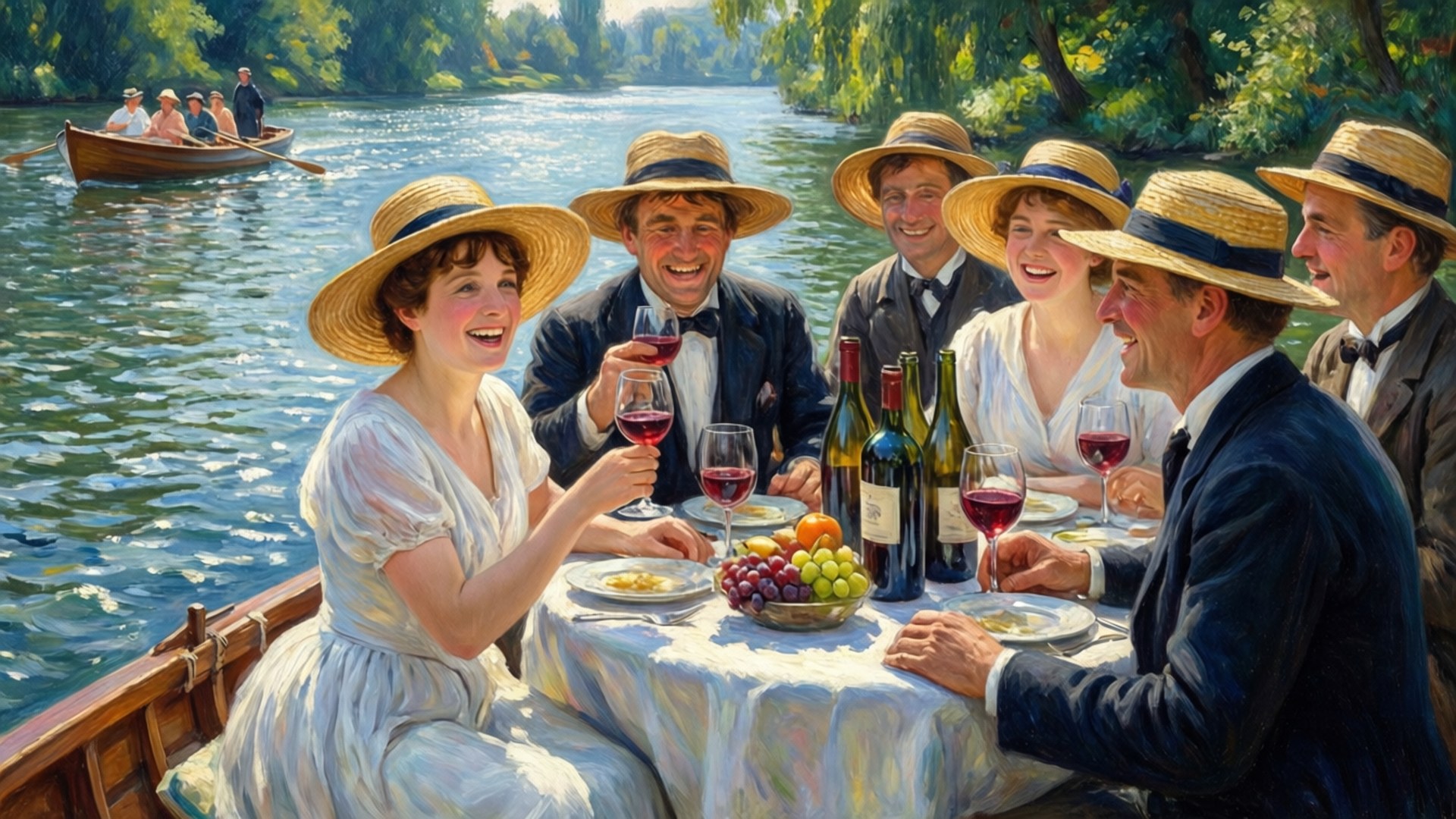 Renoir, boating party, river, Full HD Desktop Wallpaper
