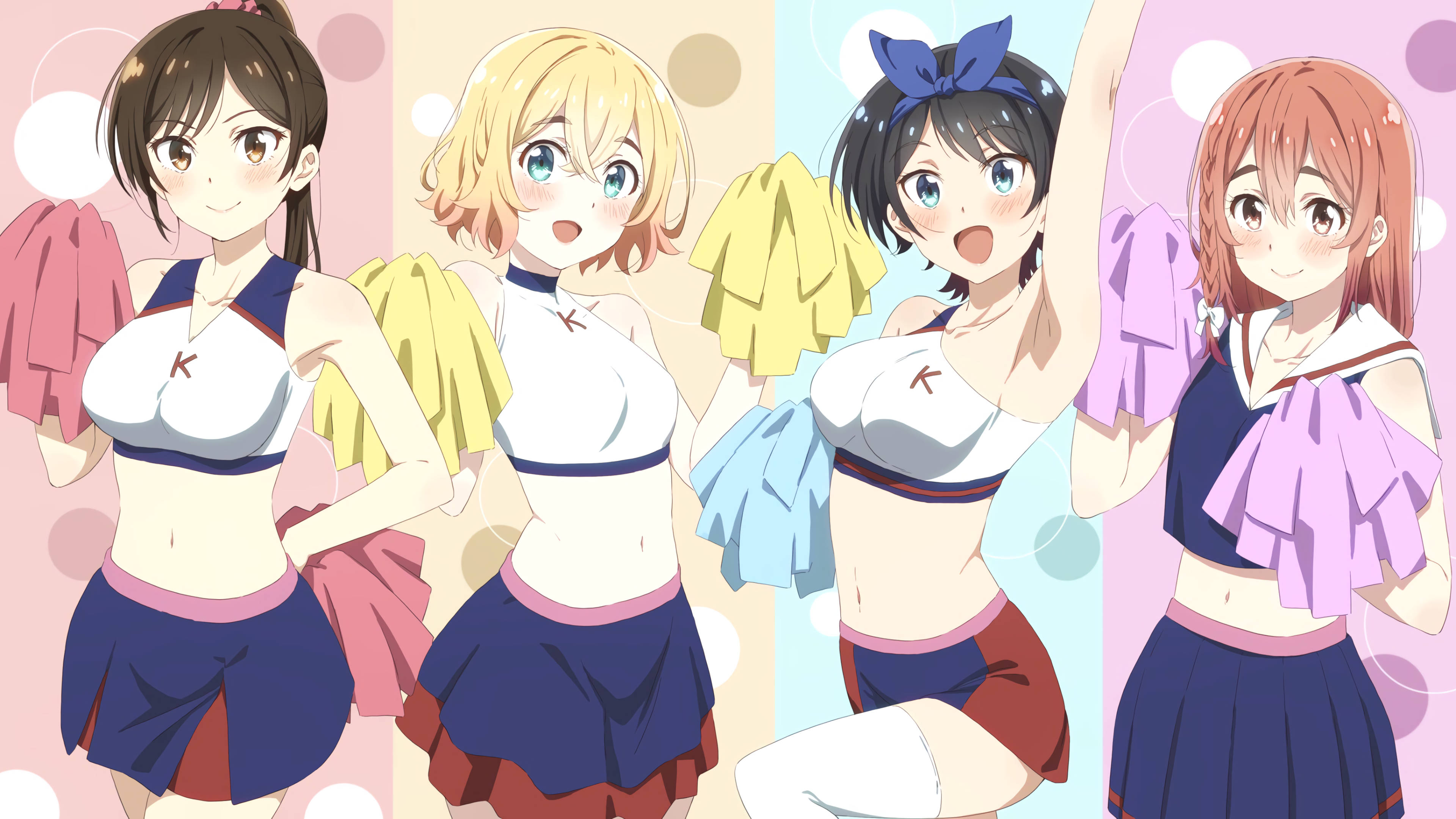 Rent A Girlfriend, cheerleader, colorful uniforms, 4K Desktop Wallpaper