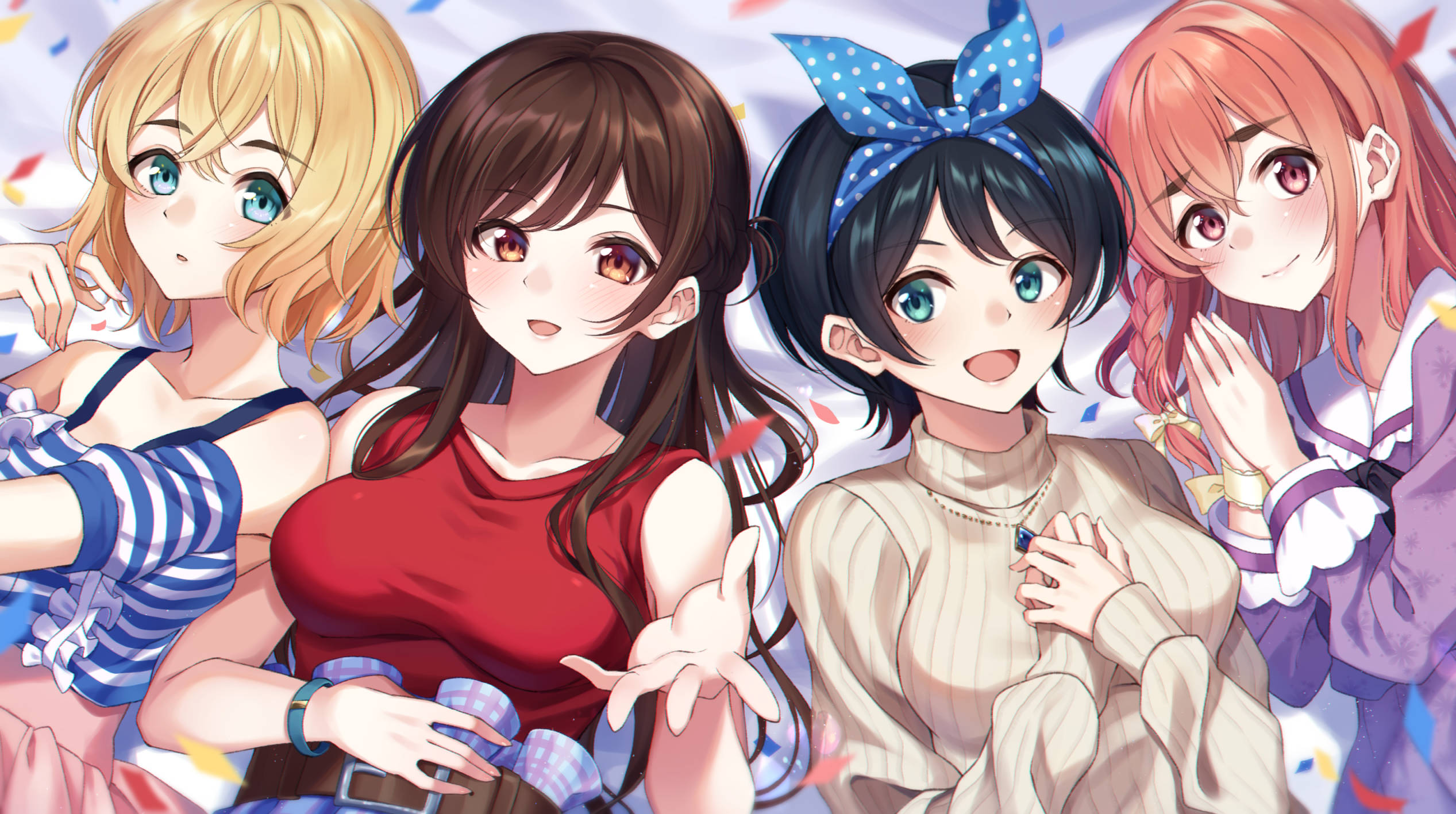 Rent A Girlfriend, anime, confetti, Full HD Desktop Wallpaper