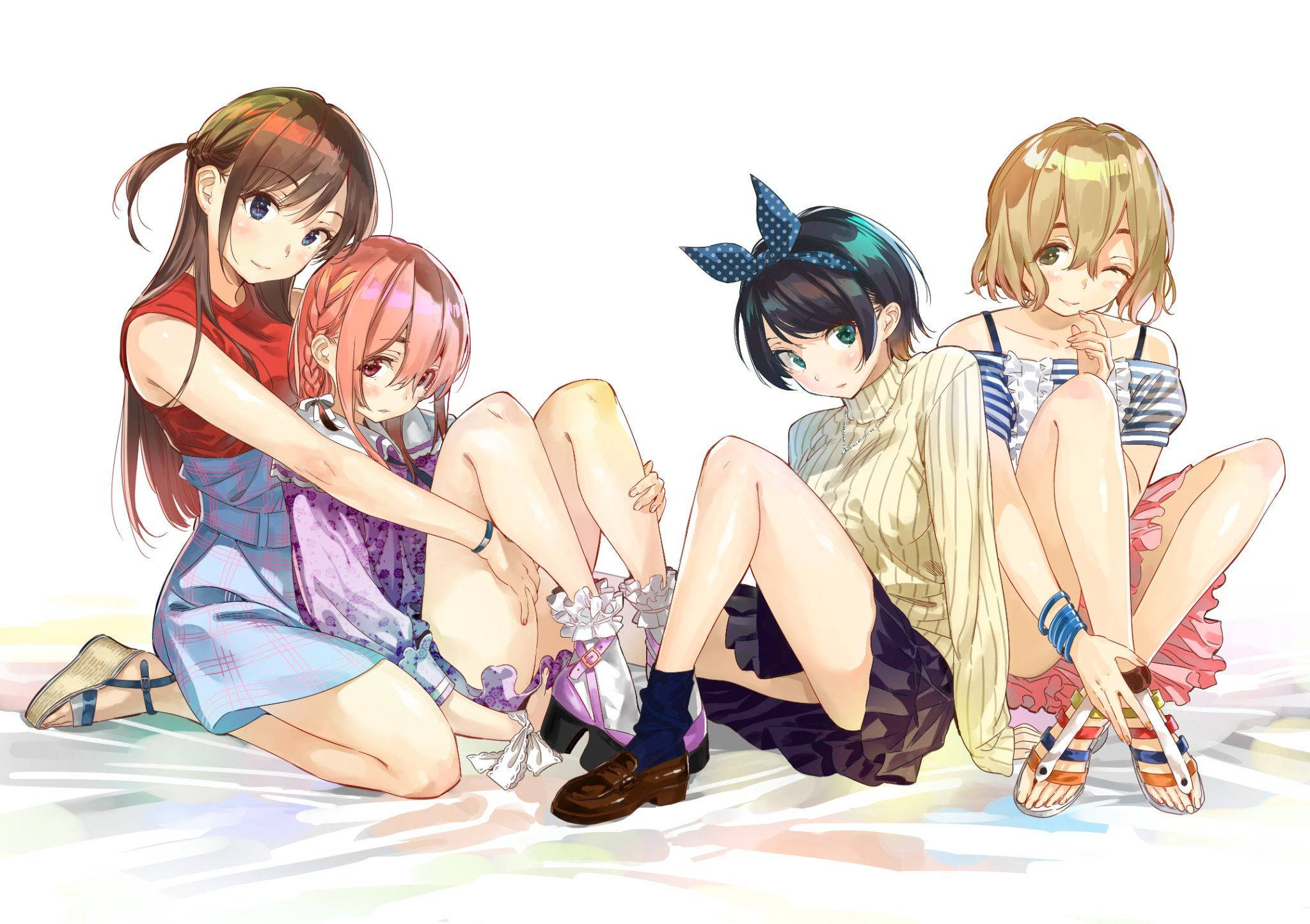 Rent A Girlfriend, anime girls, colorful outfits, Full HD Desktop Wallpaper