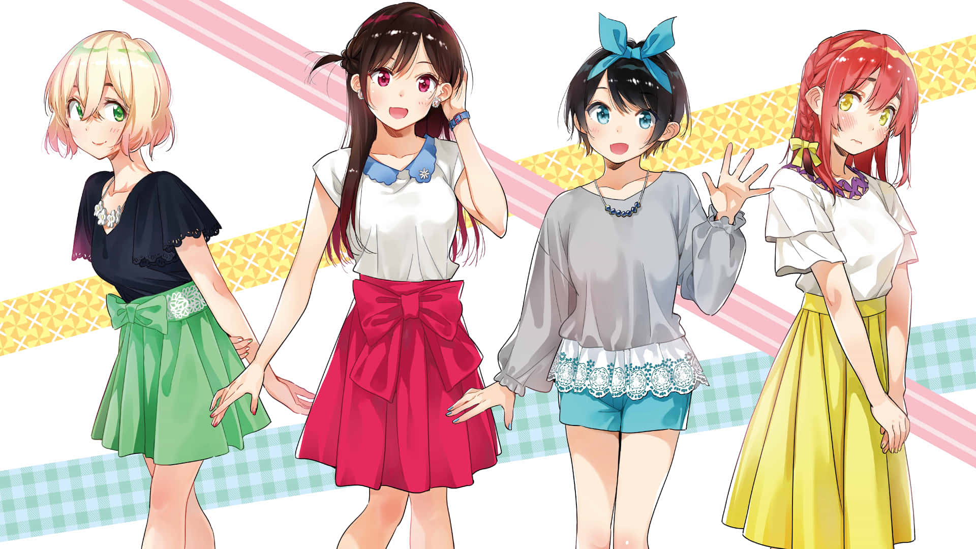 Rent A Girlfriend, anime girls, colorful outfits, Full HD Desktop Wallpaper