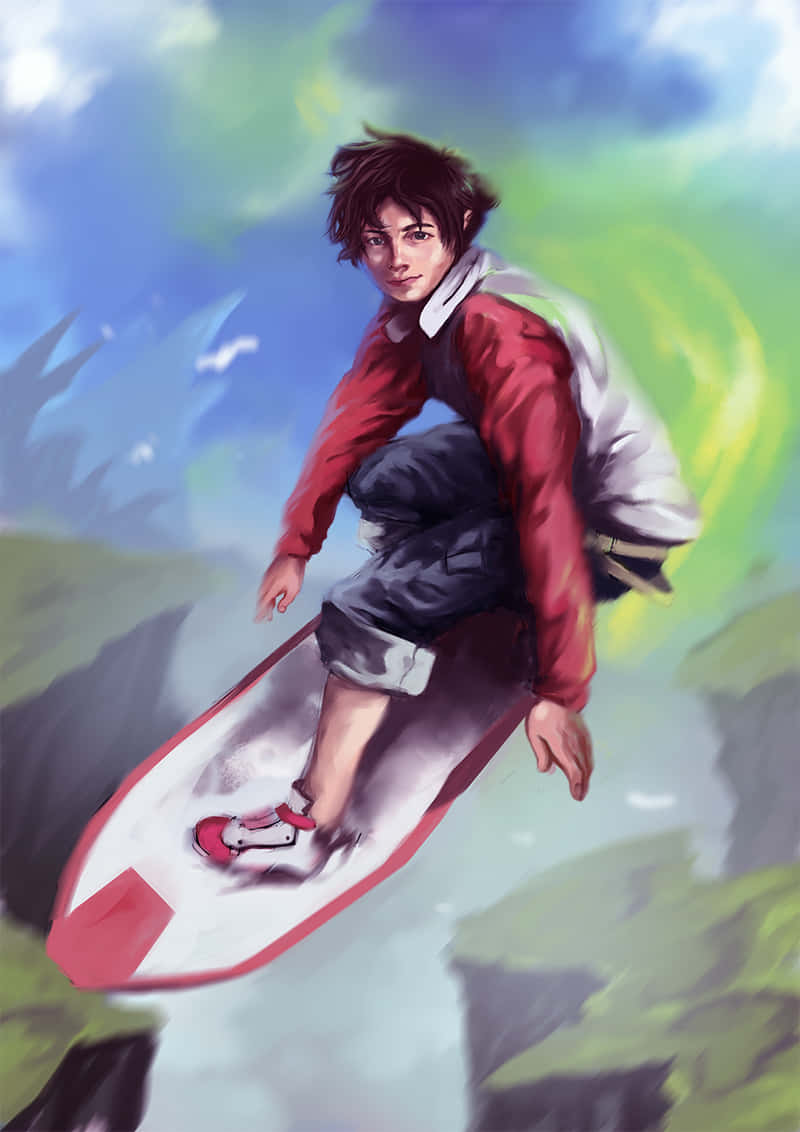 Renton Thurston, red surfboard, vibrant sky, SD Phone Wallpaper