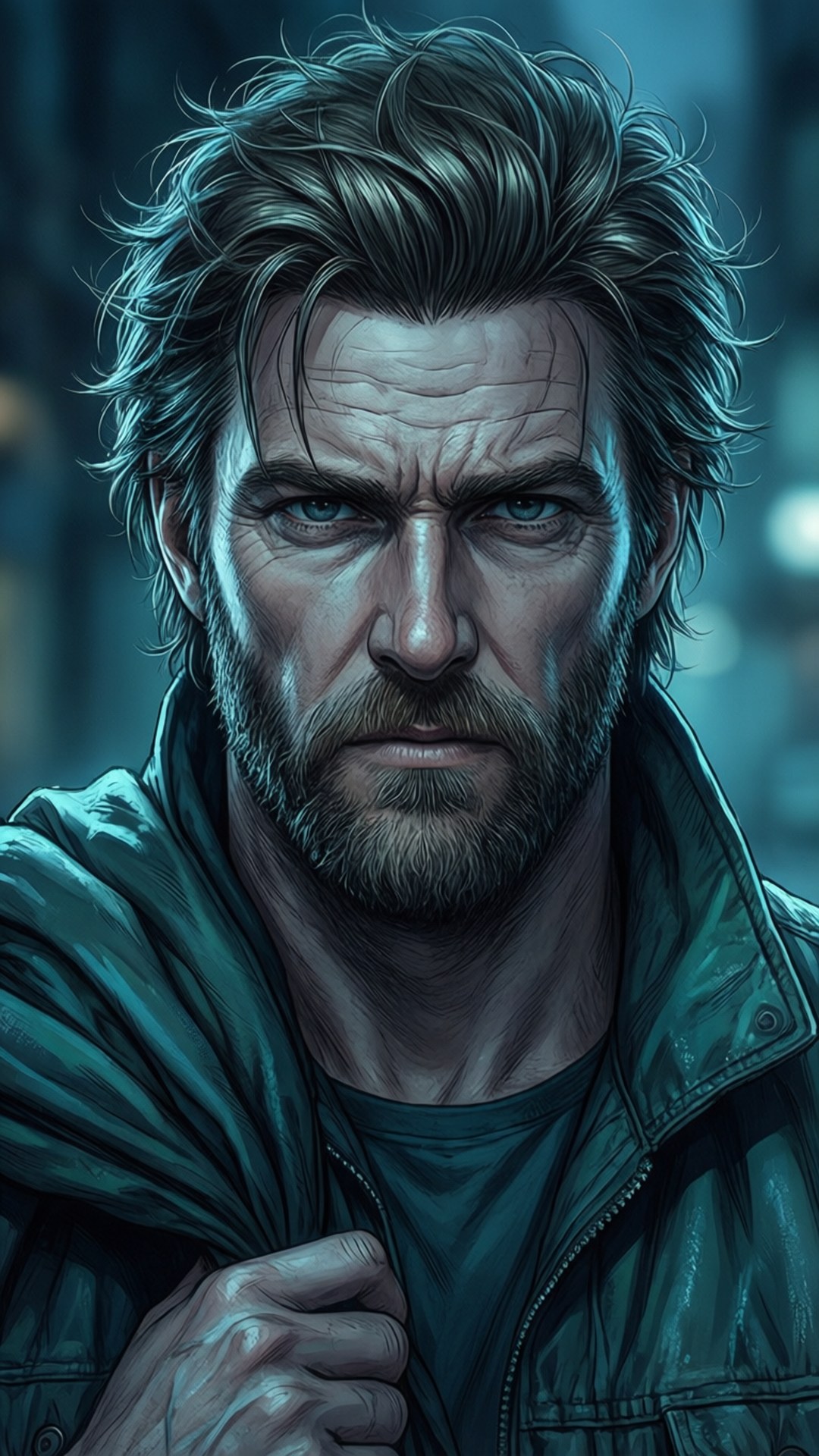 Renton, intense blue gaze, cool blue tones, Full HD Phone Wallpaper