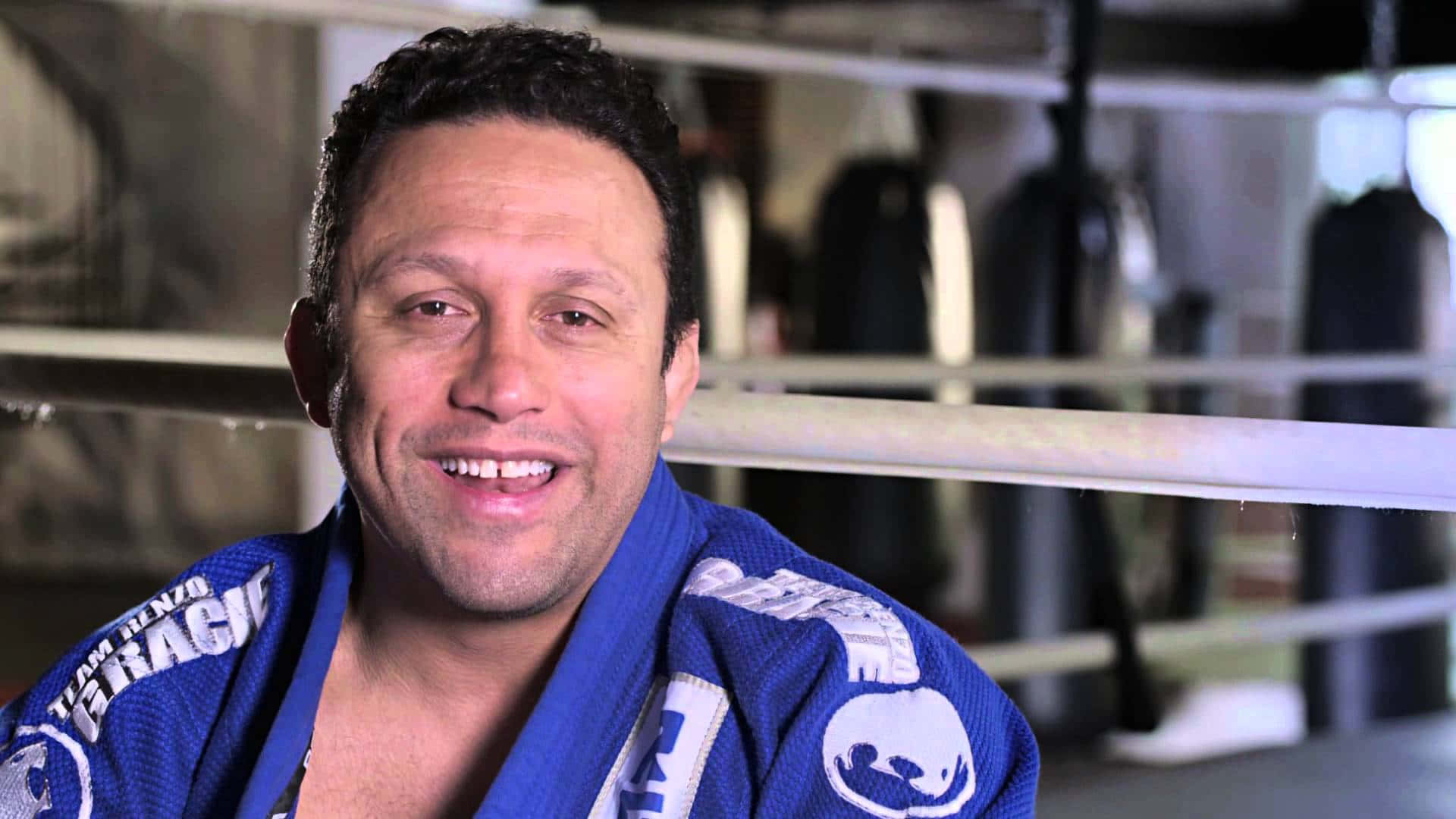 Renzo Gracie, blue Brazilian jiu-jitsu gi, boxing ring, Full HD Desktop Wallpaper