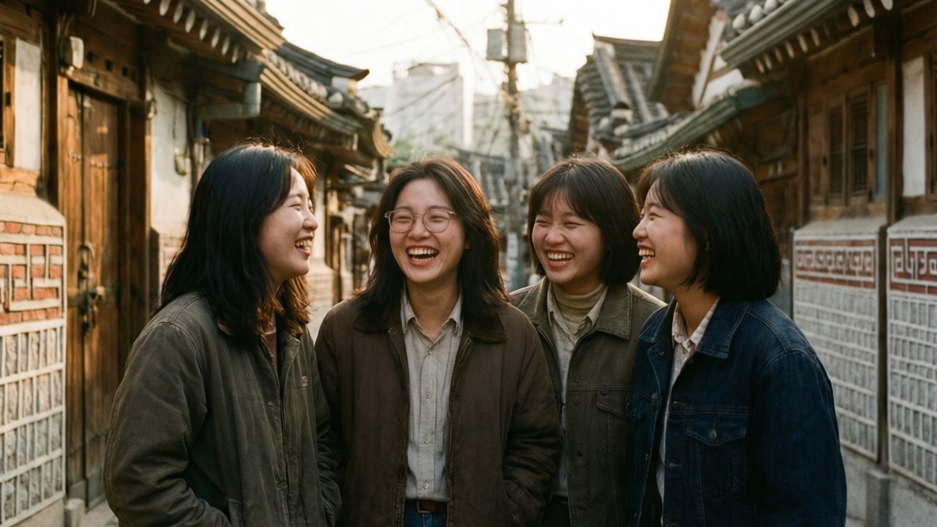 alley laughter, traditional Korean alleyway, tiled roofs, Full HD Desktop Wallpaper