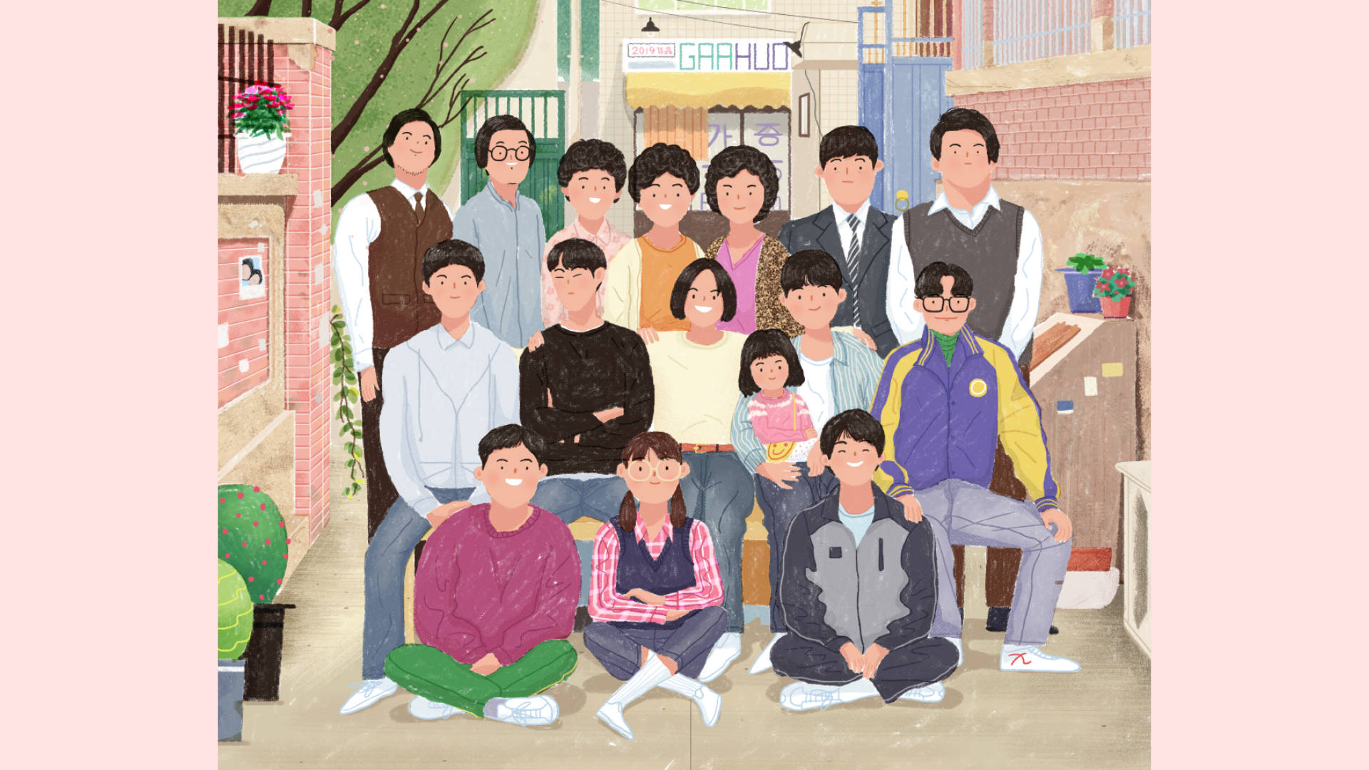 Reply 1988, colorful vector art, family portrait, Full HD Desktop Wallpaper