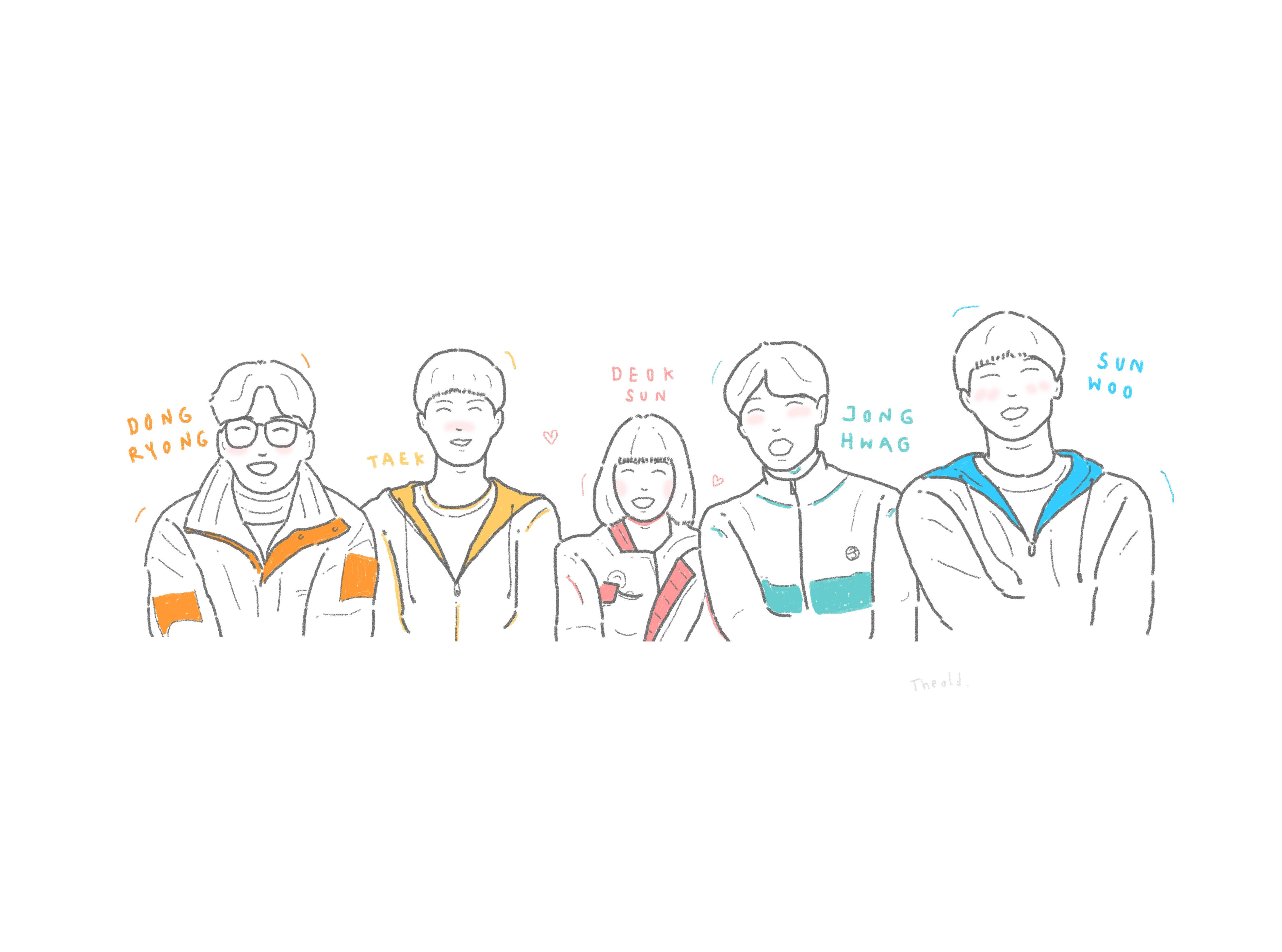 Reply 1988, adorable digital art, five smiling illustrated friends, 5K Desktop Wallpaper