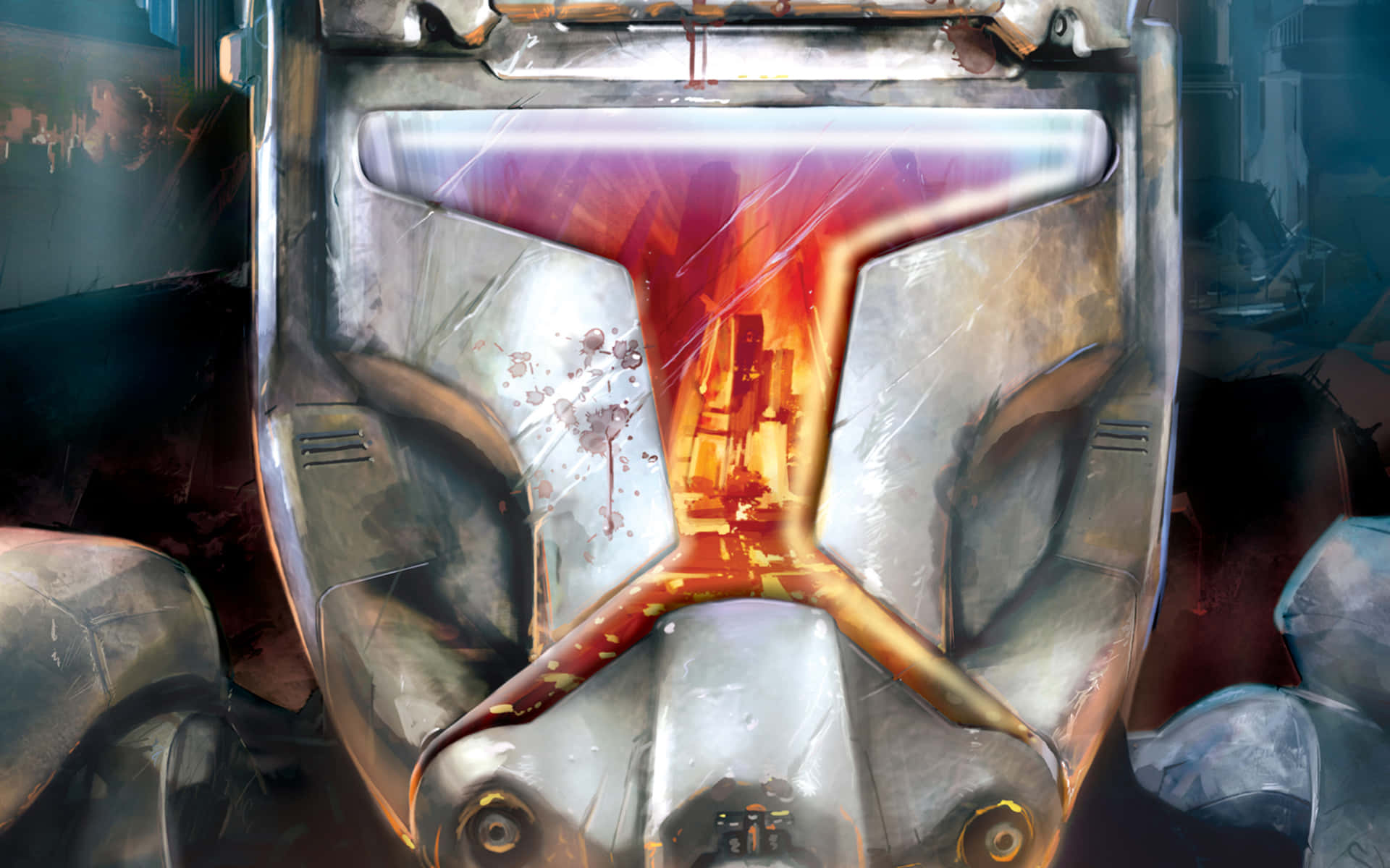 Republic Commando, futuristic armored helmet, glowing orange core, Full HD Desktop Wallpaper