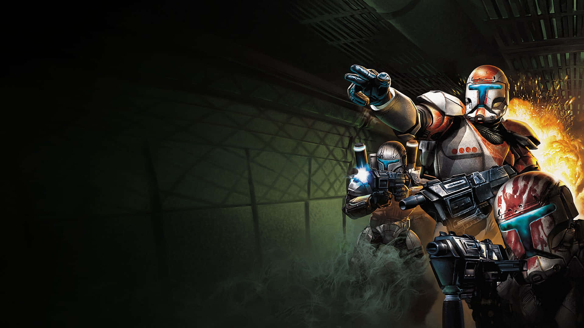 Republic Commando, futuristic gear, dim industrial setting, Full HD Desktop Wallpaper