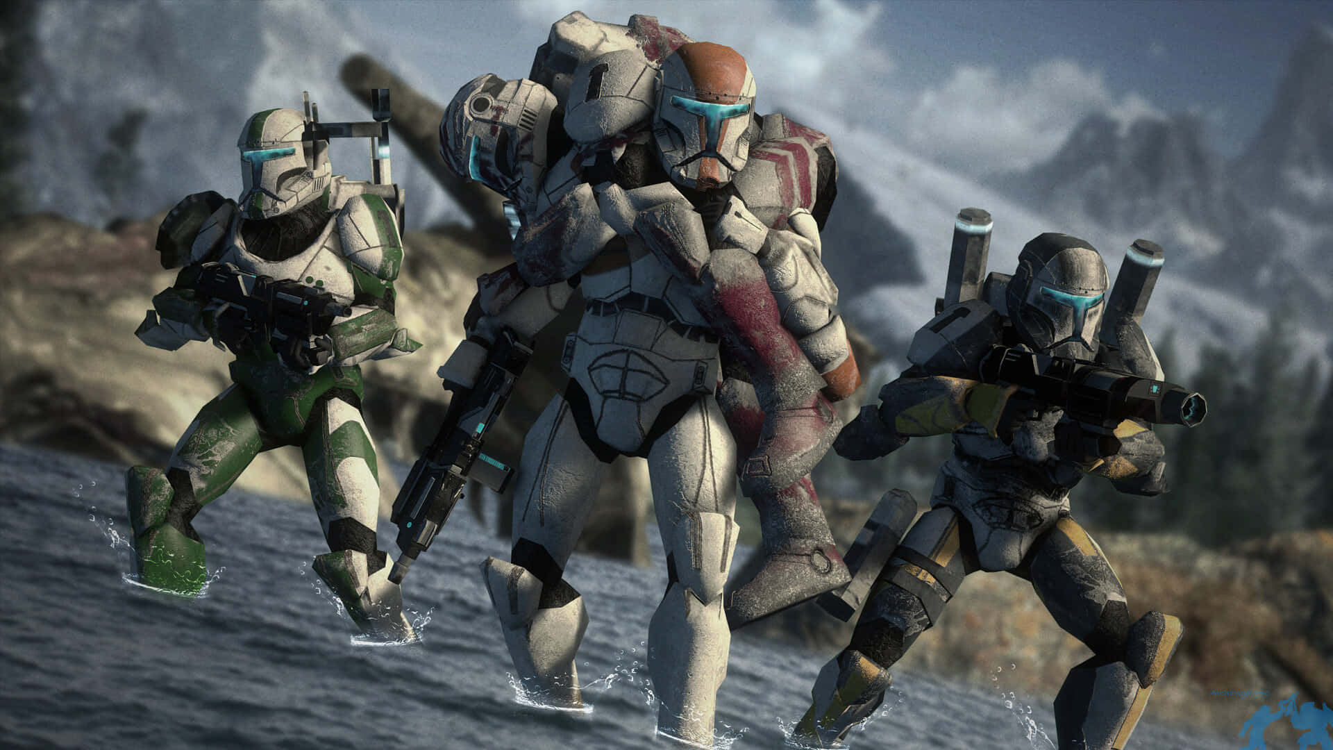 Republic Commando, armored soldiers, mountainous terrain, Full HD Desktop Wallpaper