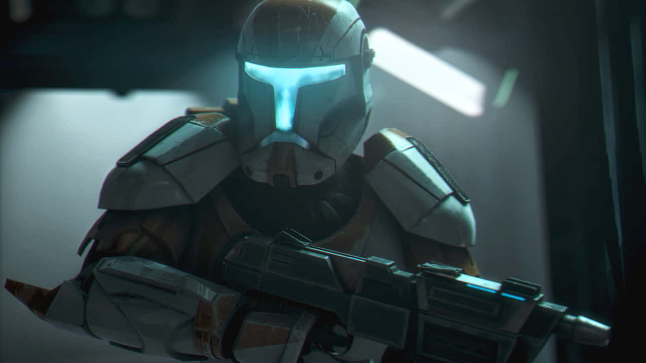 Republic Commando, glowing blue visor, blaster, SD Desktop Wallpaper