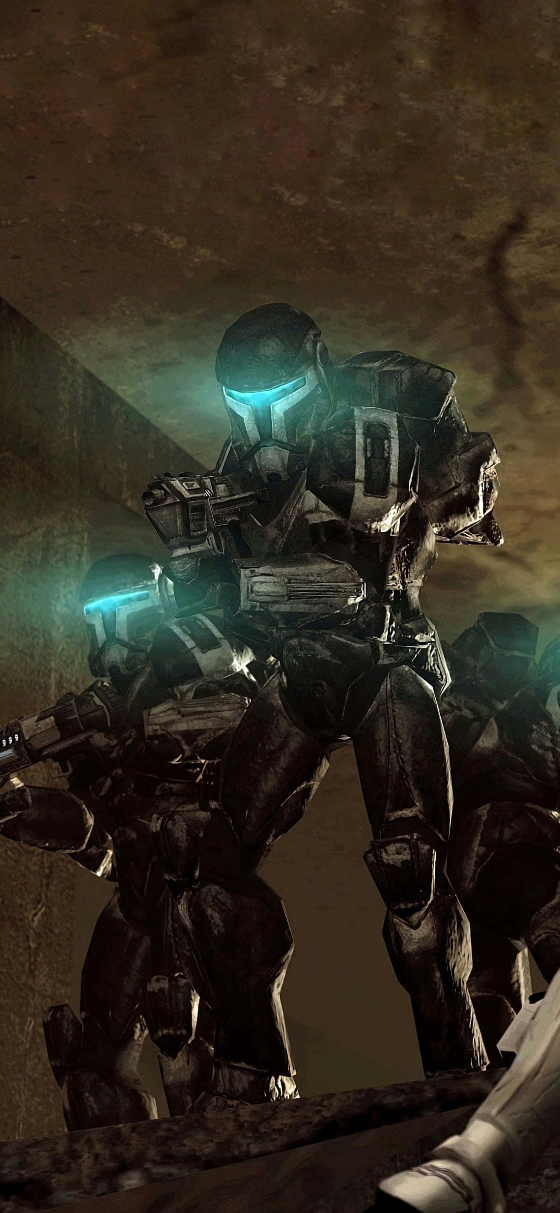 Republic Commando, glowing blue visors, armored soldiers, Full HD Phone Wallpaper