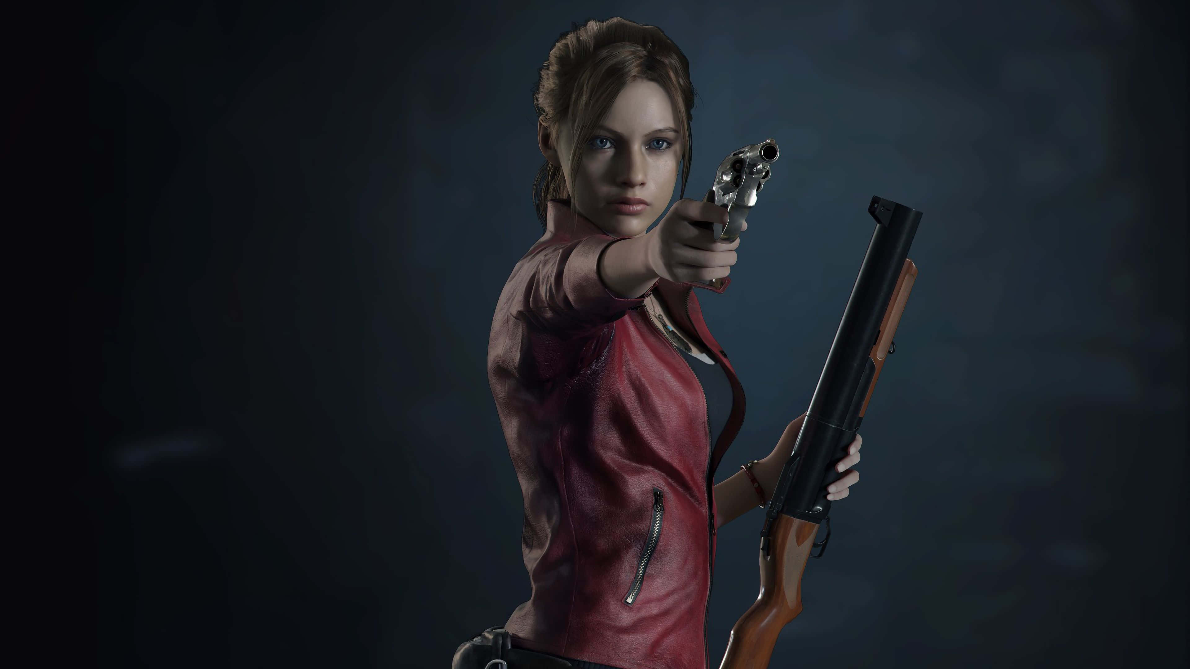 Resident Evil 2, Claire, red leather jacket, 4K Desktop Wallpaper