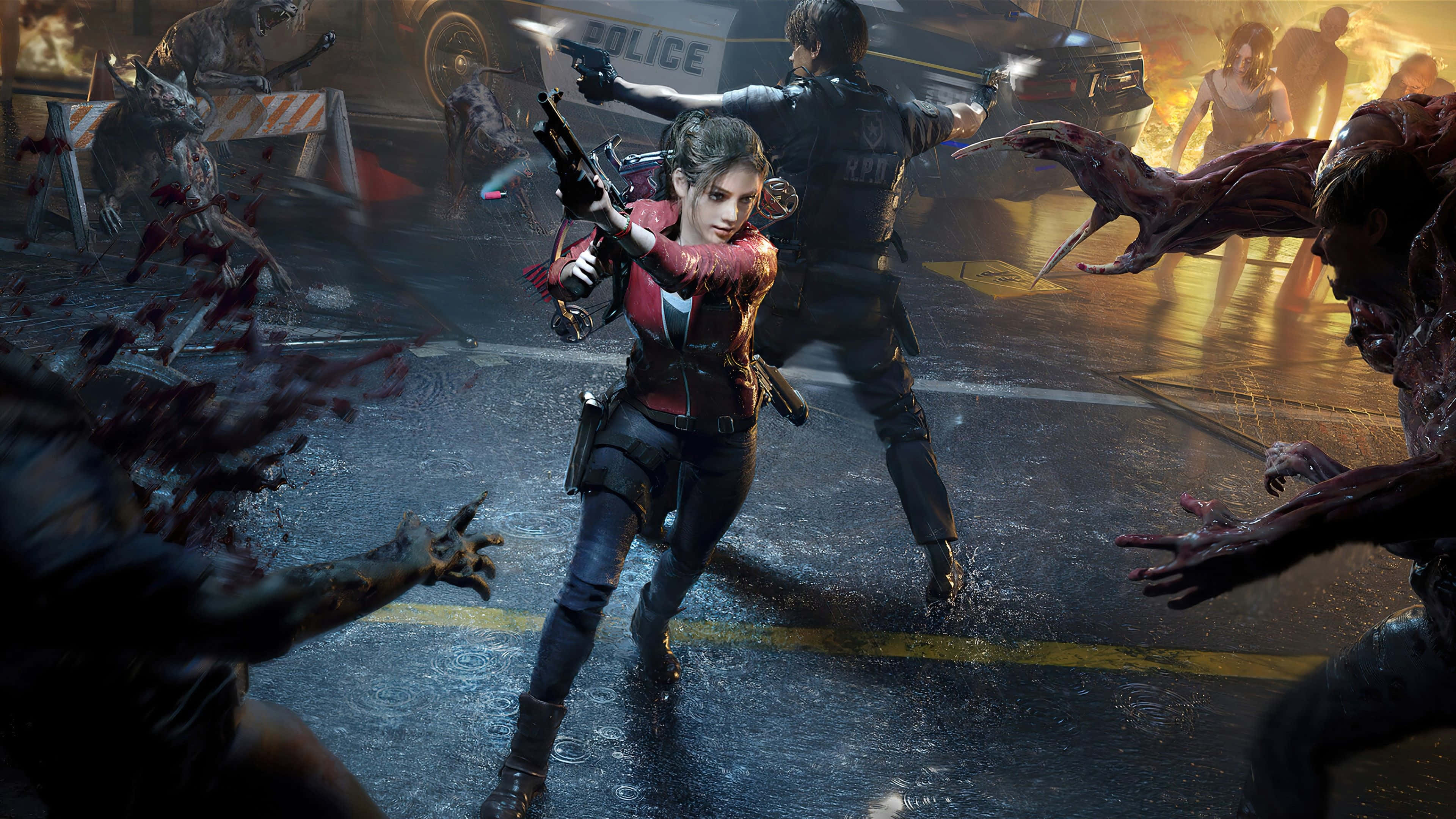 Resident Evil 2, Claire, zombies, 4K Desktop Wallpaper