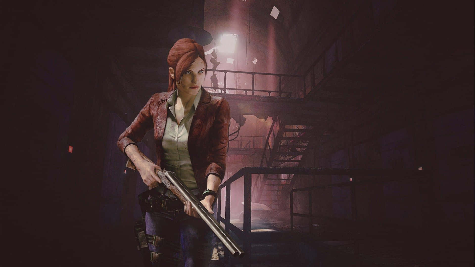 Resident Evil 2 Claire, red-haired woman, leather jacket, Full HD Desktop Wallpaper
