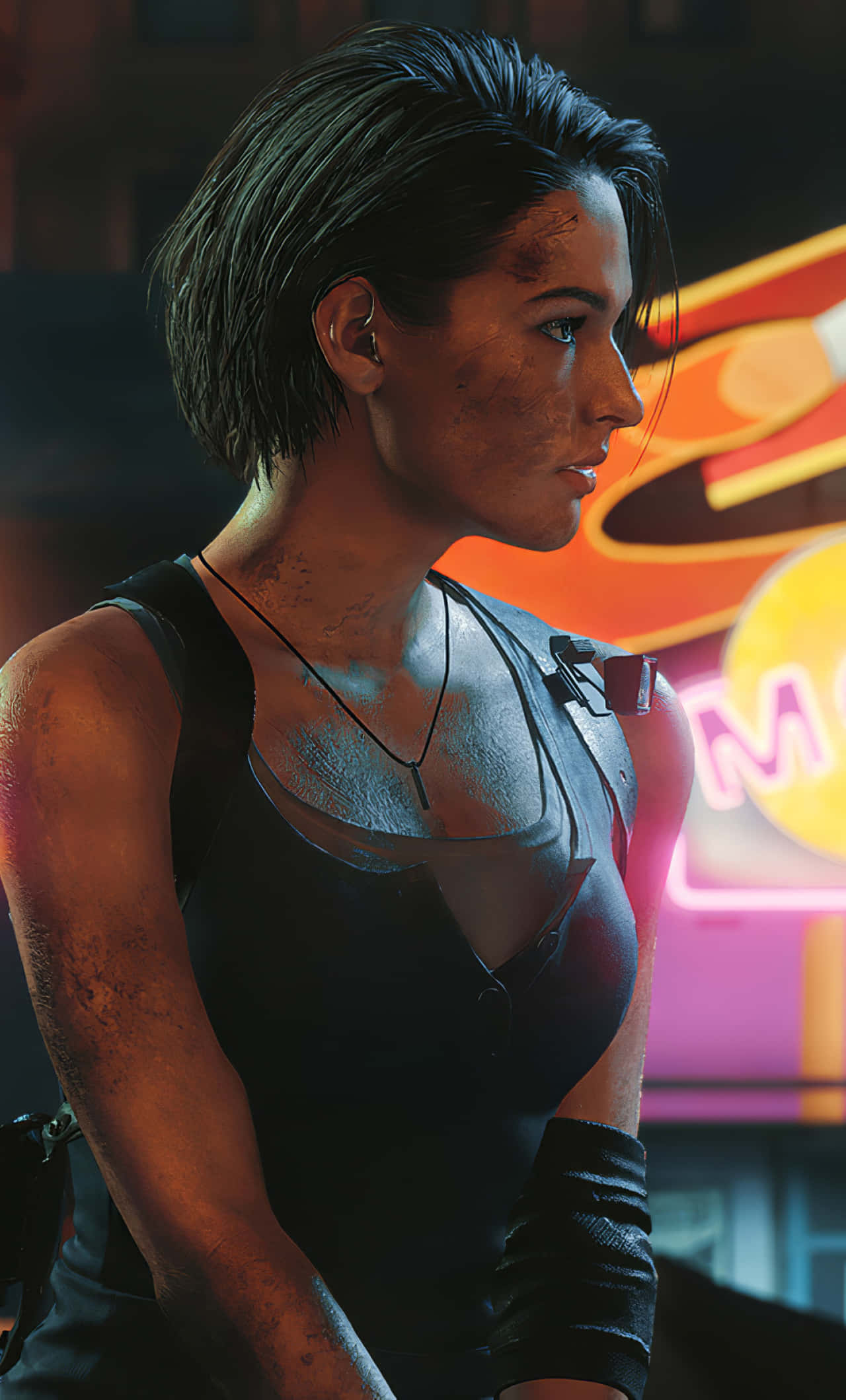 Resident Evil 2, cyberpunk woman, short dark hair, Full HD Phone Wallpaper
