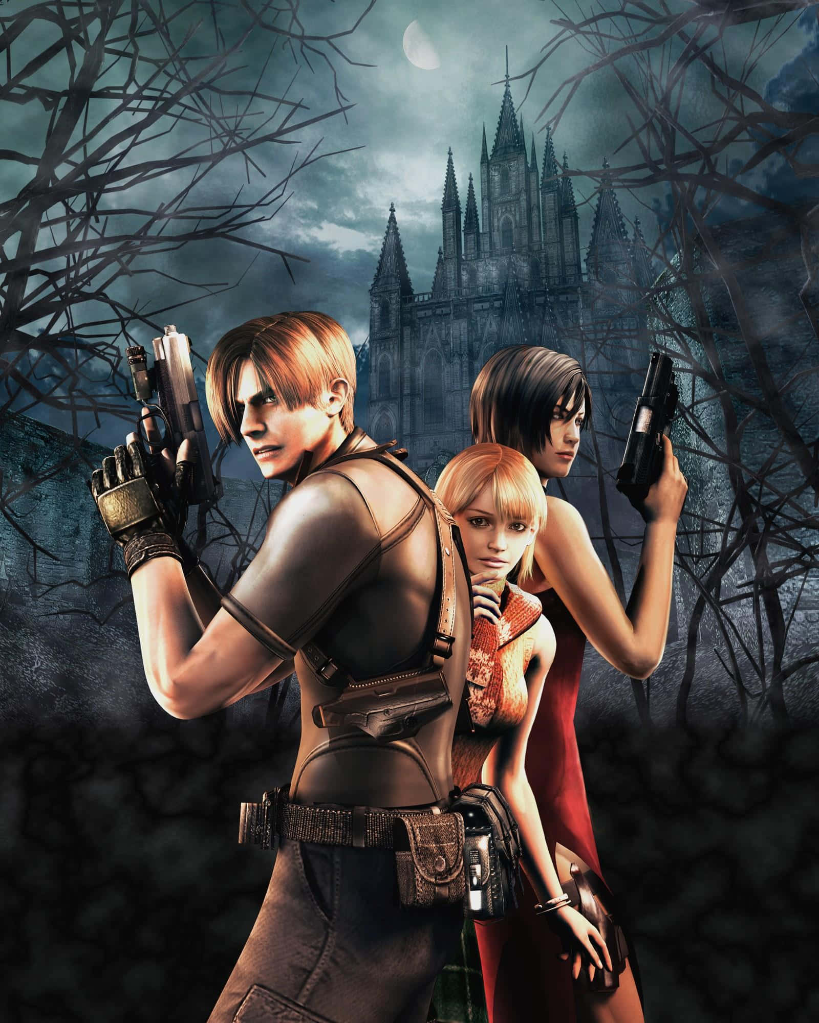 Resident Evil 2 Phone, three armed survivors, moonlit forest, Full HD Phone Wallpaper