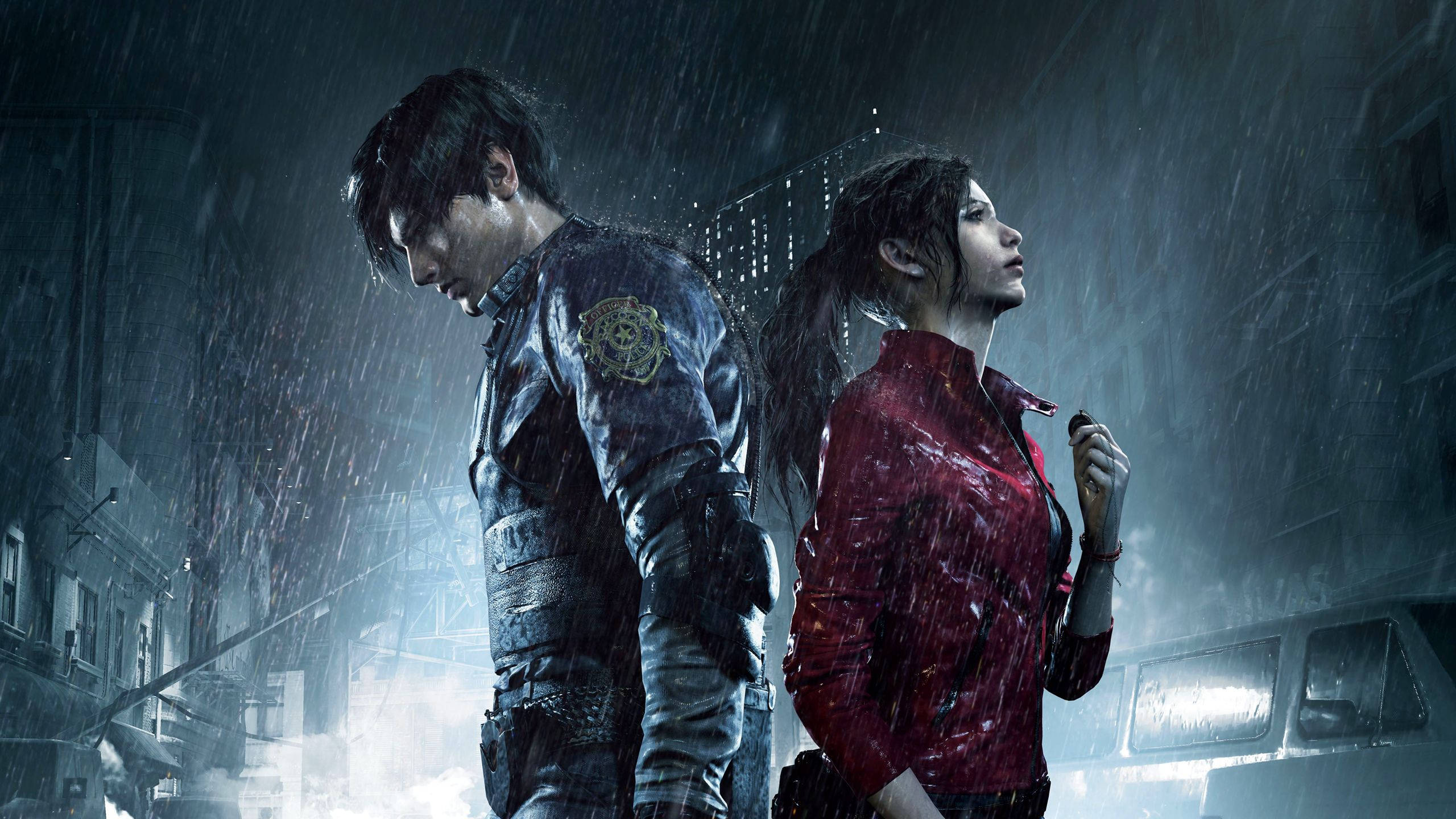 Resident Evil 2 Remake, night, rain, 2K Desktop Wallpaper