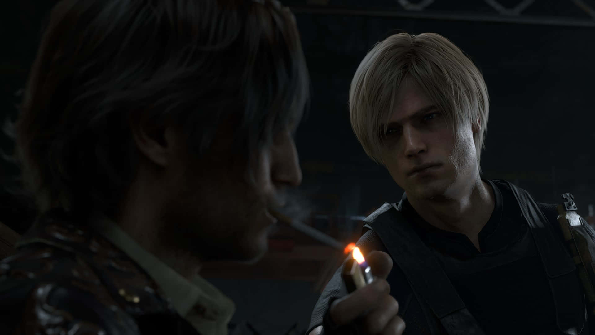 Resident Evil 4 Remake, dimly lit room, cigarette, Full HD Desktop Wallpaper