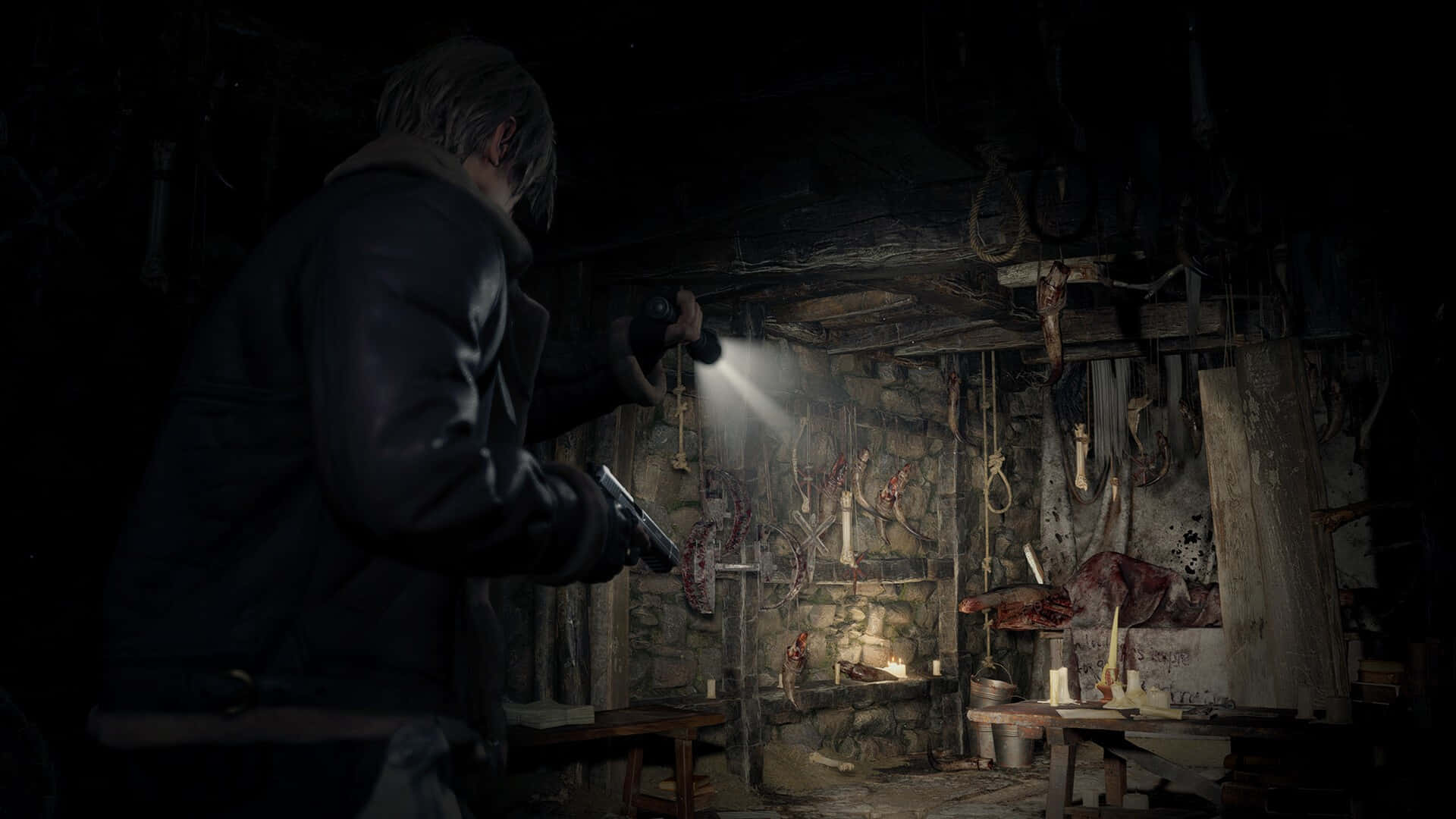 Resident Evil 4 Remake, dark cabin, slaughterhouse, Full HD Desktop Wallpaper