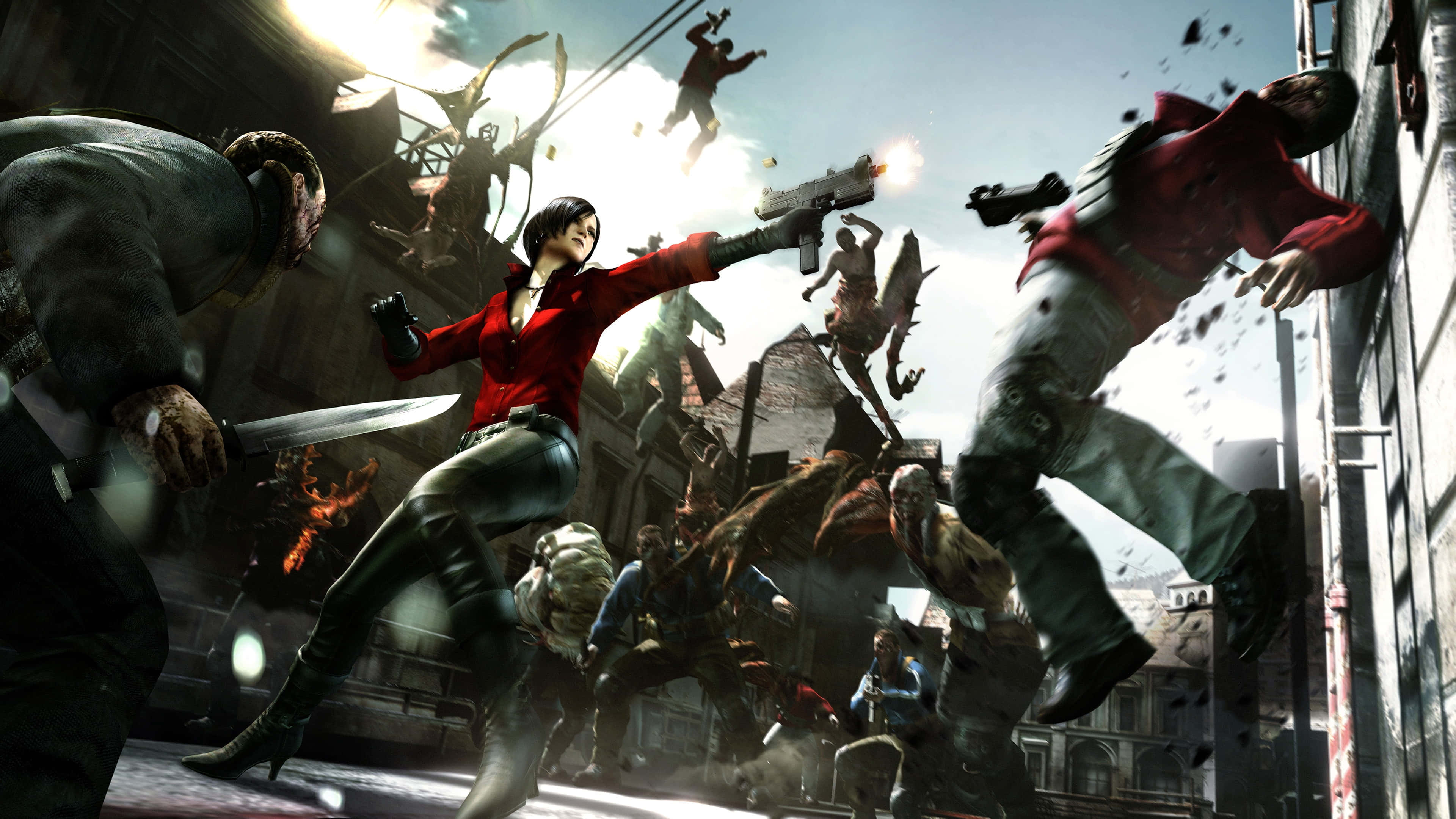Resident Evil, red jacket, zombies, 4K Desktop Wallpaper
