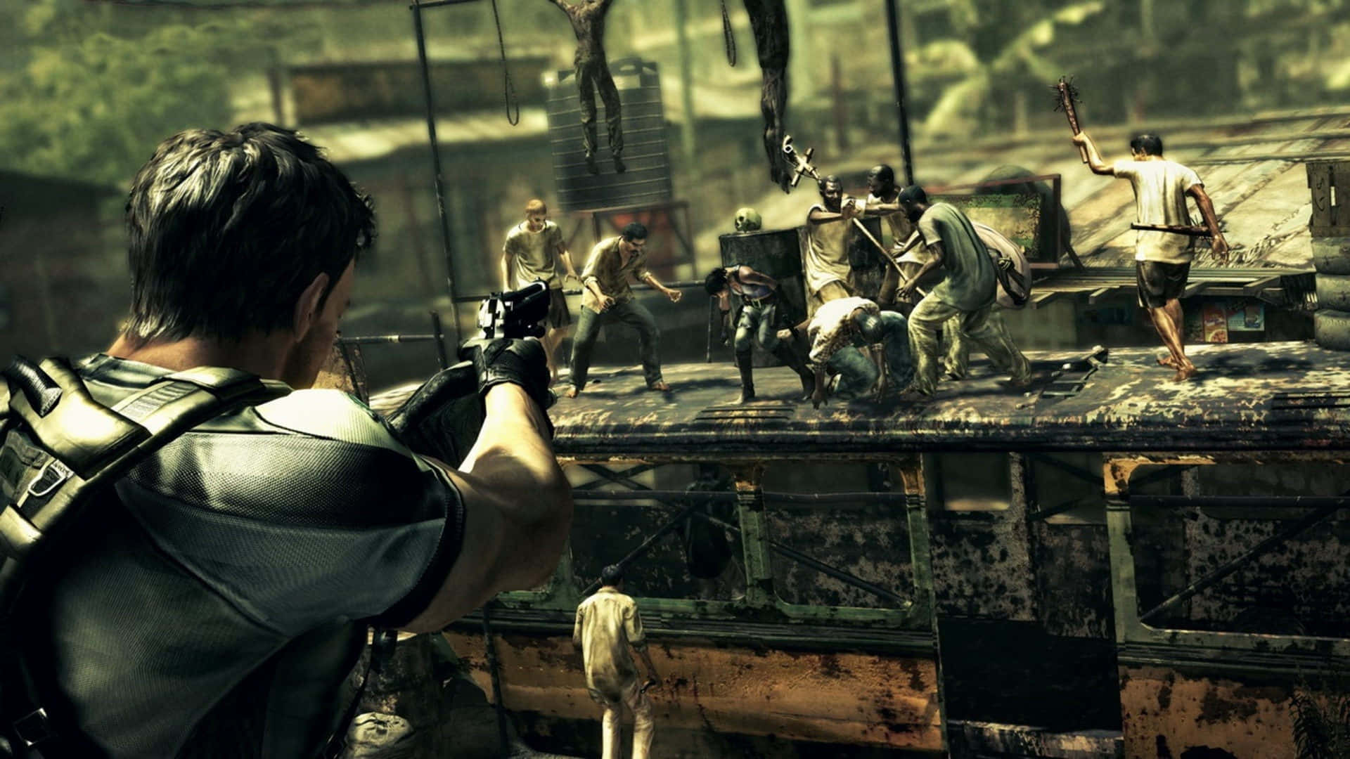 Resident Evil 5, soldier, pistol, Full HD Desktop Wallpaper