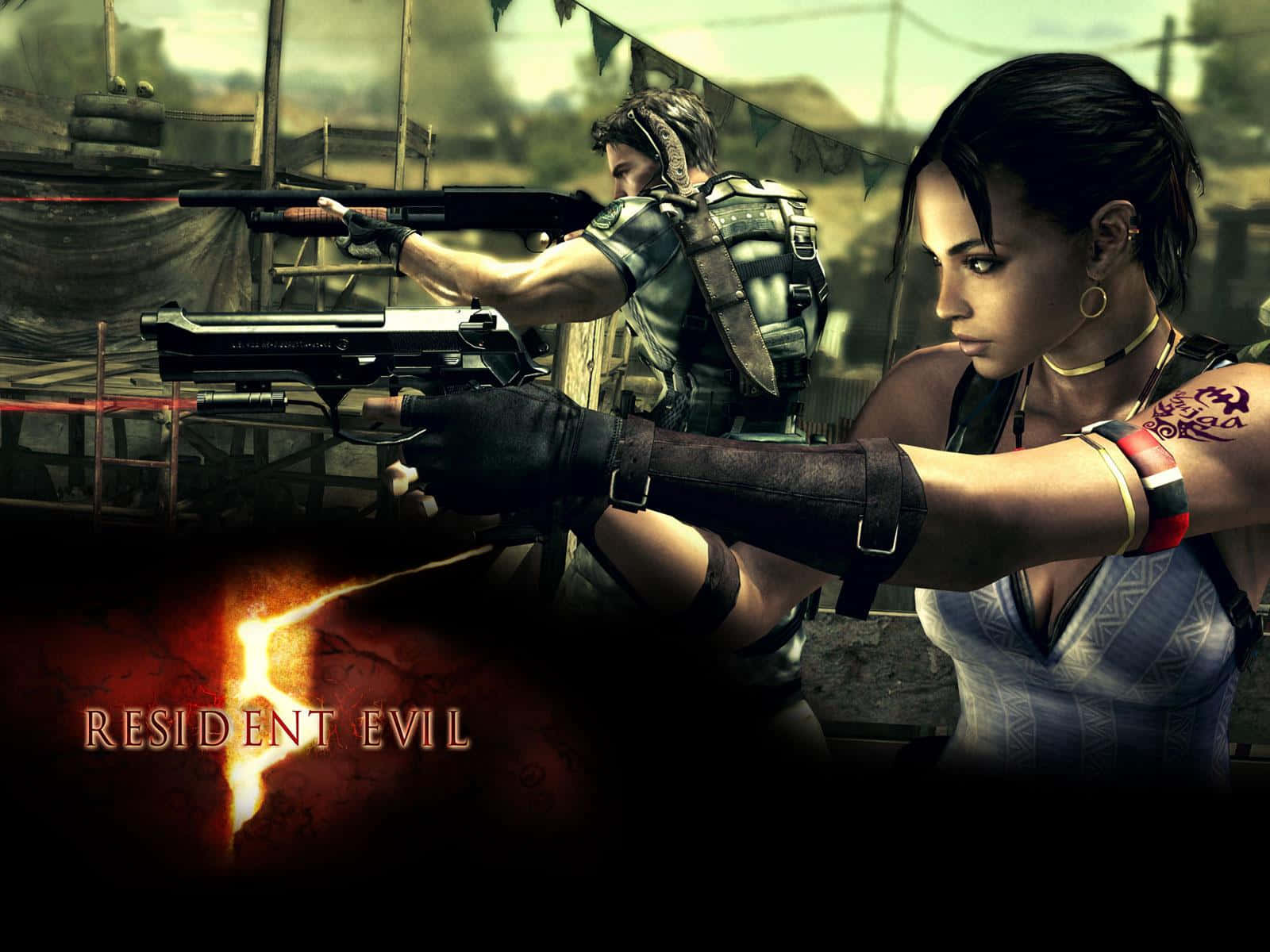 Resident Evil 5, tactical gear, glowing red logo, HD Desktop Wallpaper