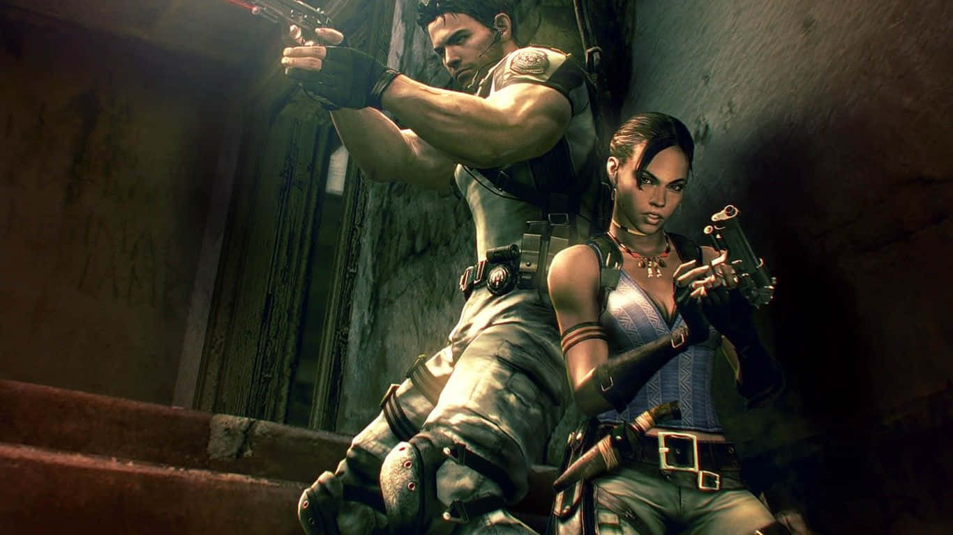 Resident Evil 5, co-op game play, two armed protagonists, HD Desktop Wallpaper