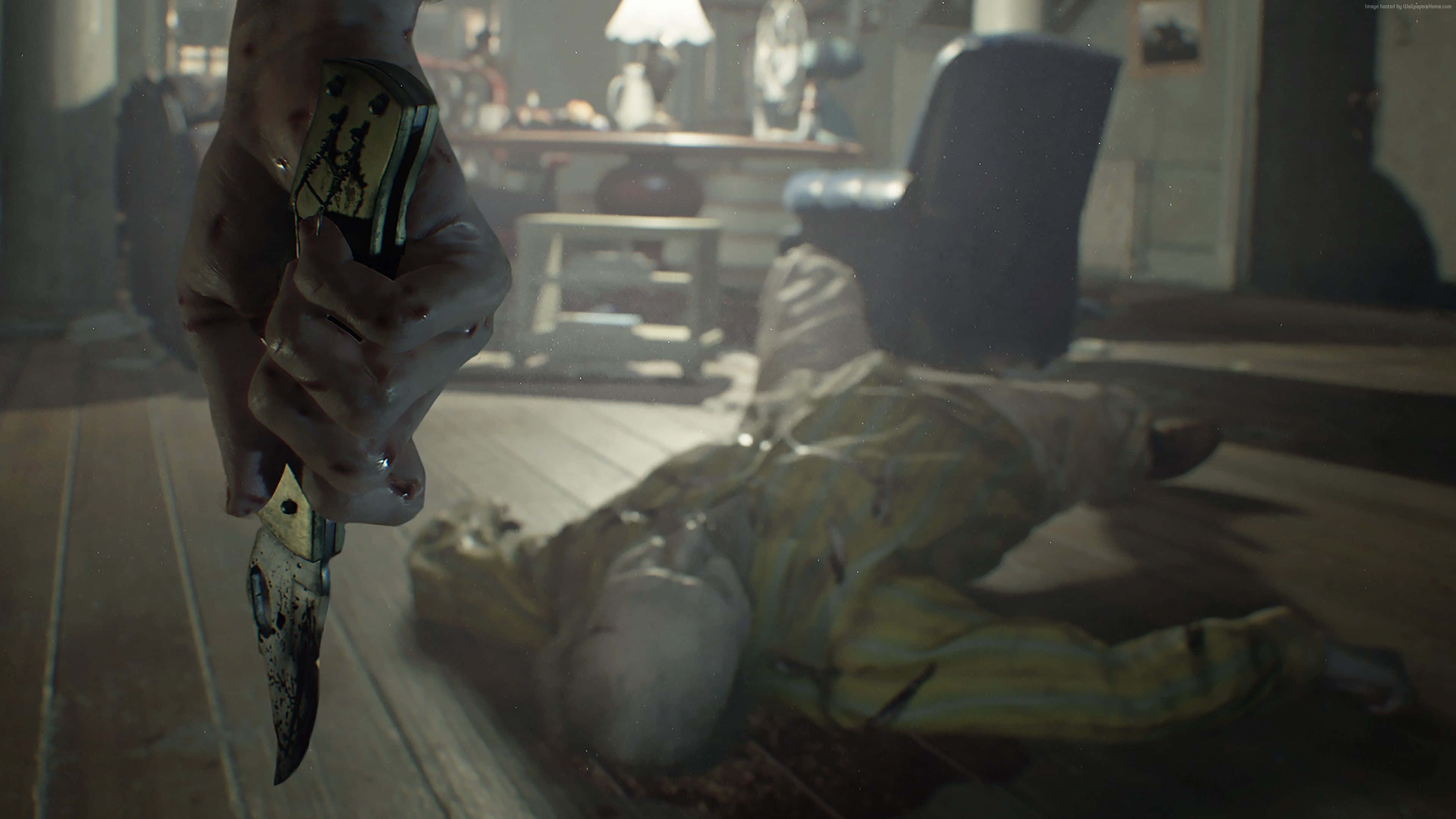 Resident Evil 7, knife, bloodied hand, 4K Desktop Wallpaper