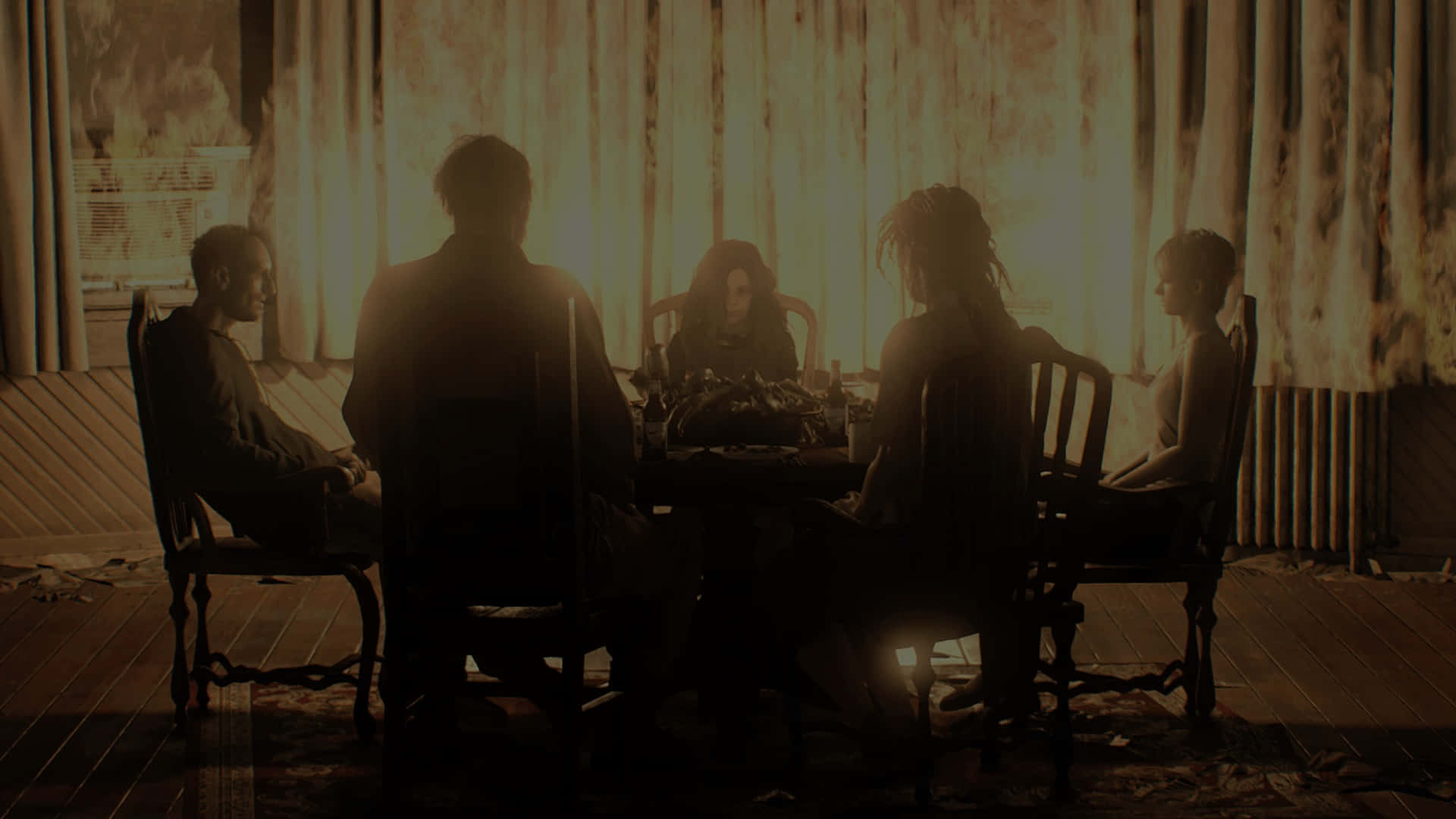 Resident Evil 7, dining table, dimly lit room, Full HD Desktop Wallpaper