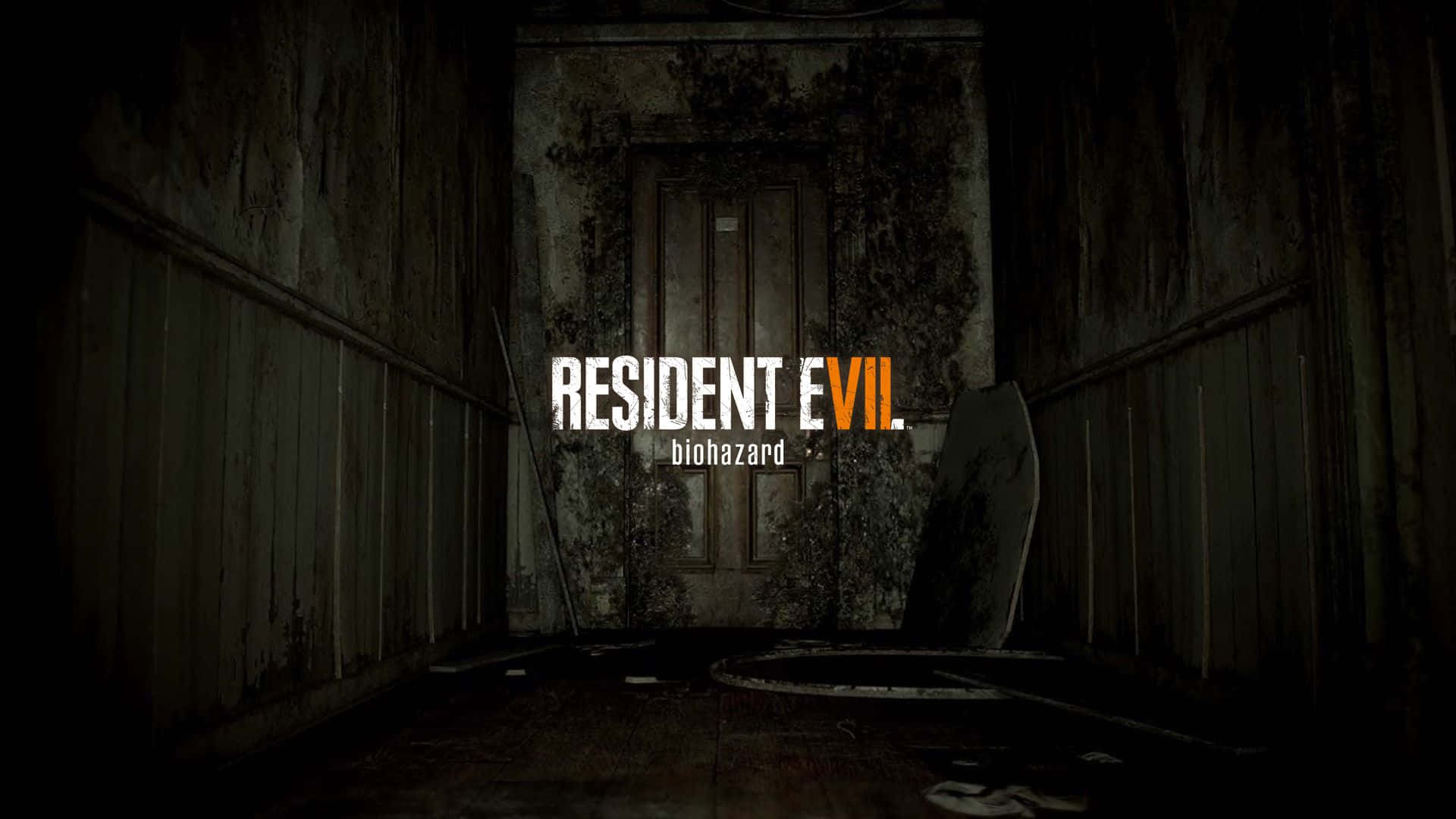 Resident Evil 7, horror game title screen, dark eerie hallway, Full HD Desktop Wallpaper