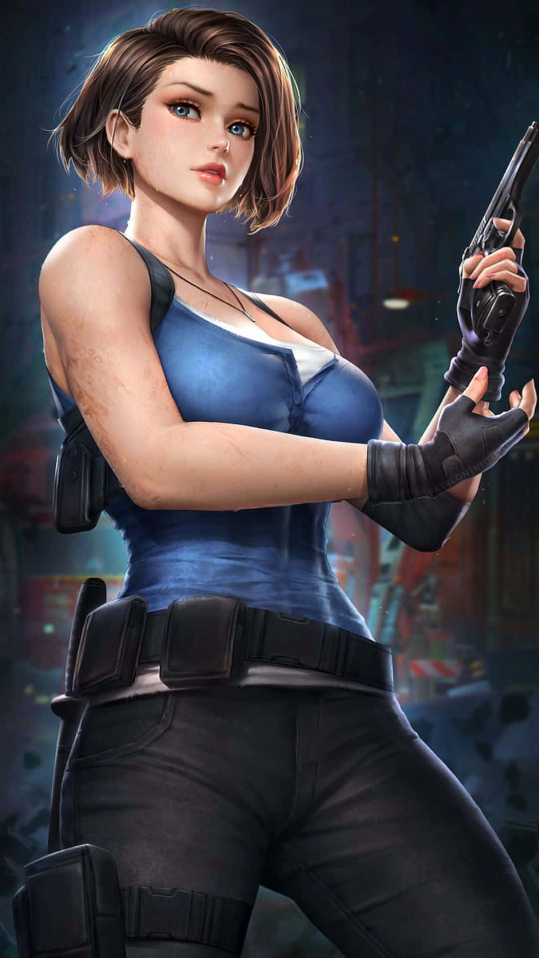 Resident Evil, female action hero, blue tank top, Full HD Phone Wallpaper