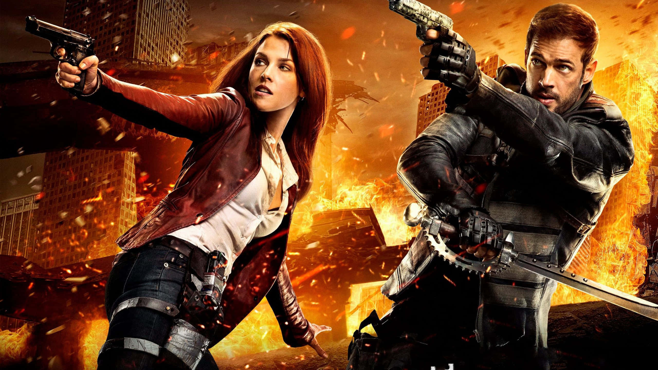 Resident Evil Characters, combat gear, fiery urban explosion, 2K Desktop Wallpaper